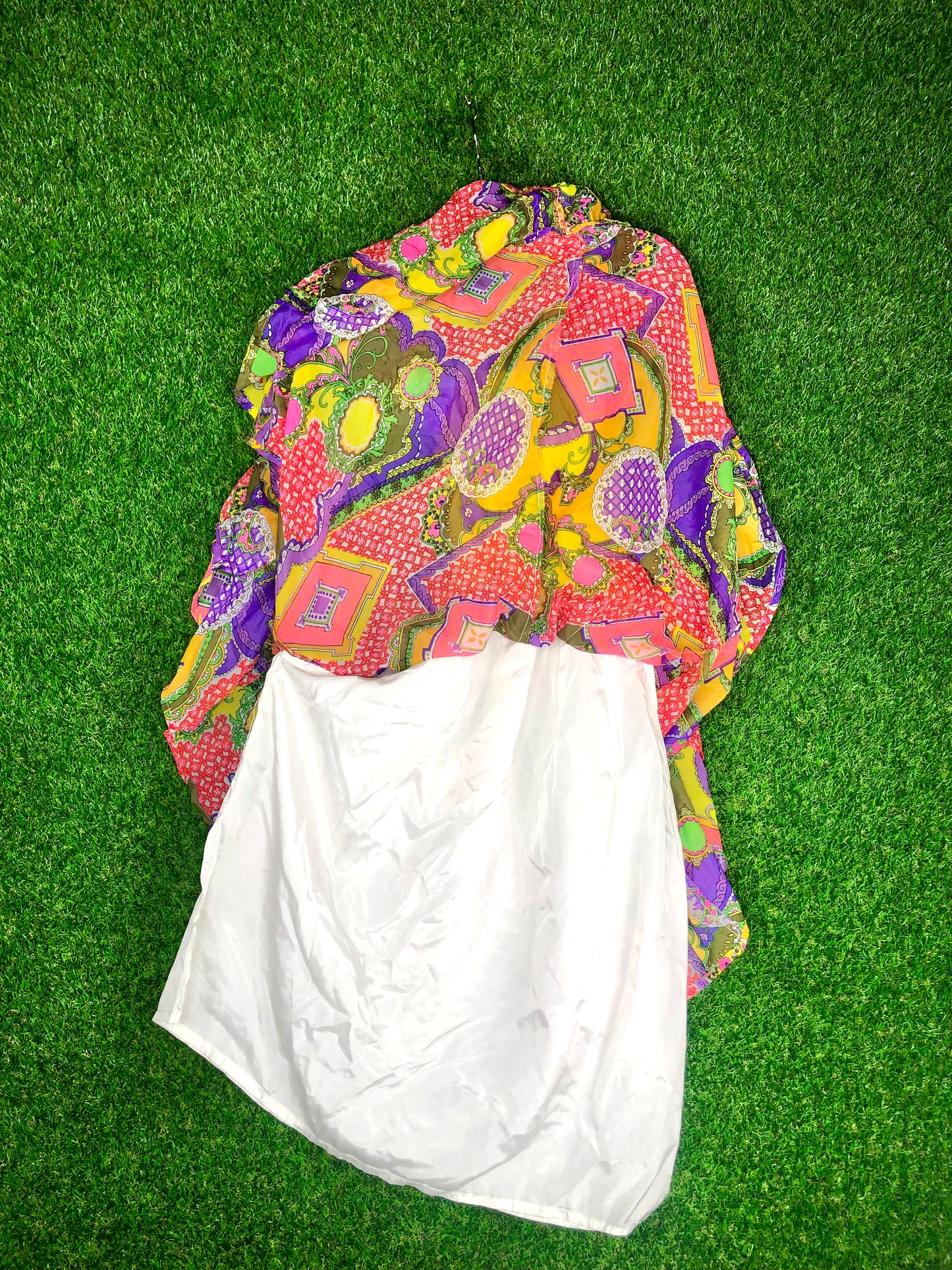 1970's Yellow Knit Psychedelic Print Dress