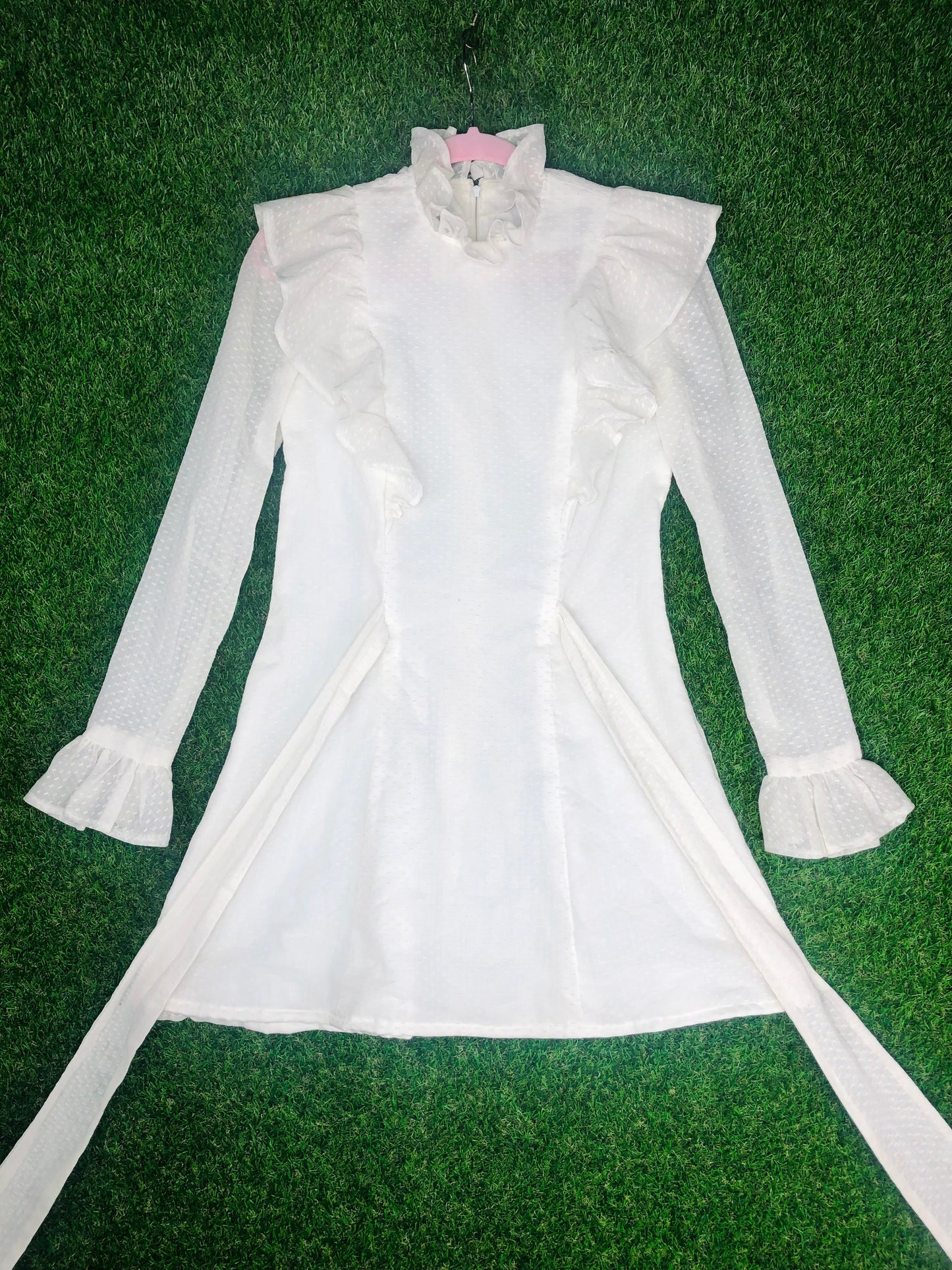 1970's White Ruffle Babydoll Mini Dress