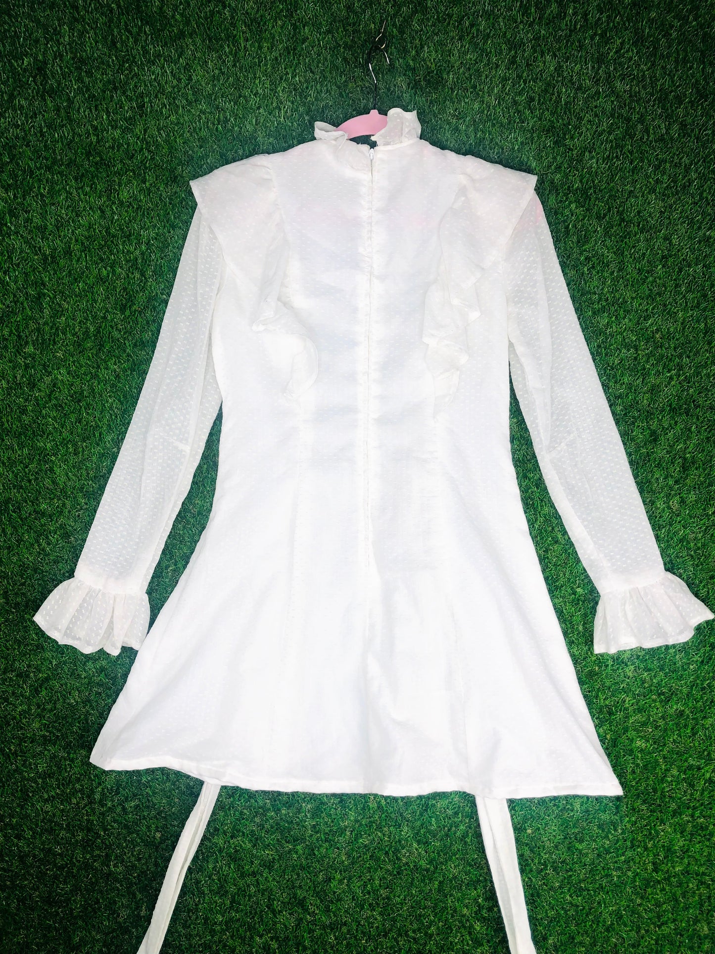 1970's White Ruffle Babydoll Mini Dress