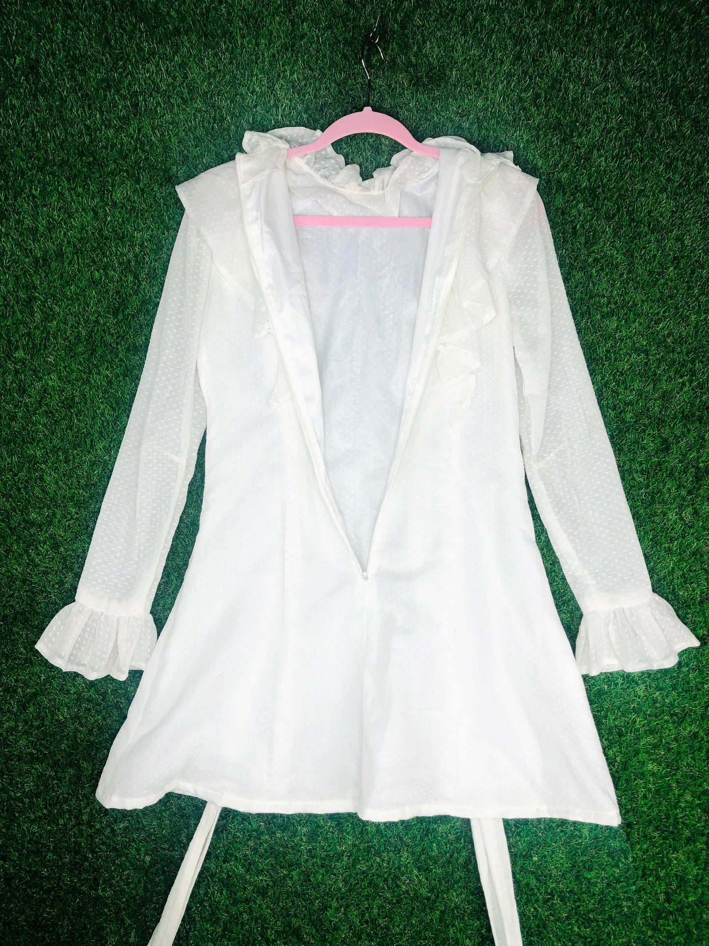 1970's White Ruffle Babydoll Mini Dress