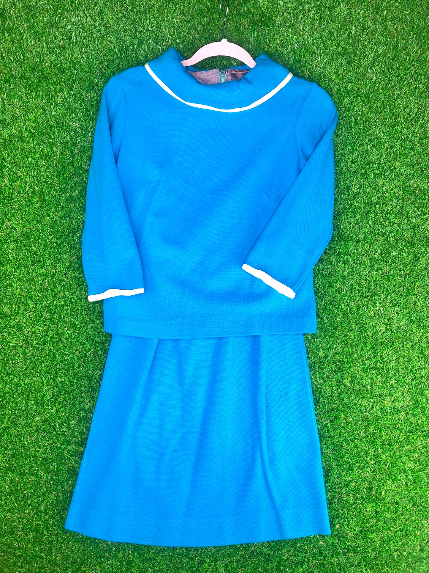 1960's Mary Tyler Moor Sky-Blue Top and Skirt Set