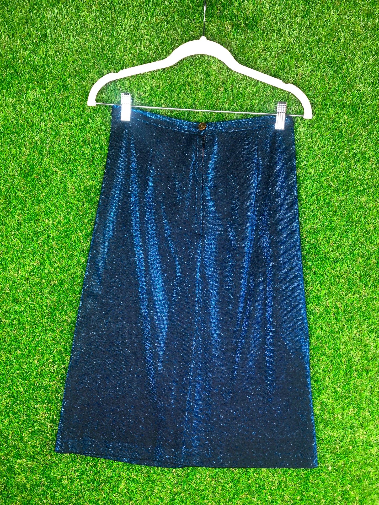 1960's Metallic Sparkly Blue Top and Skirt Set