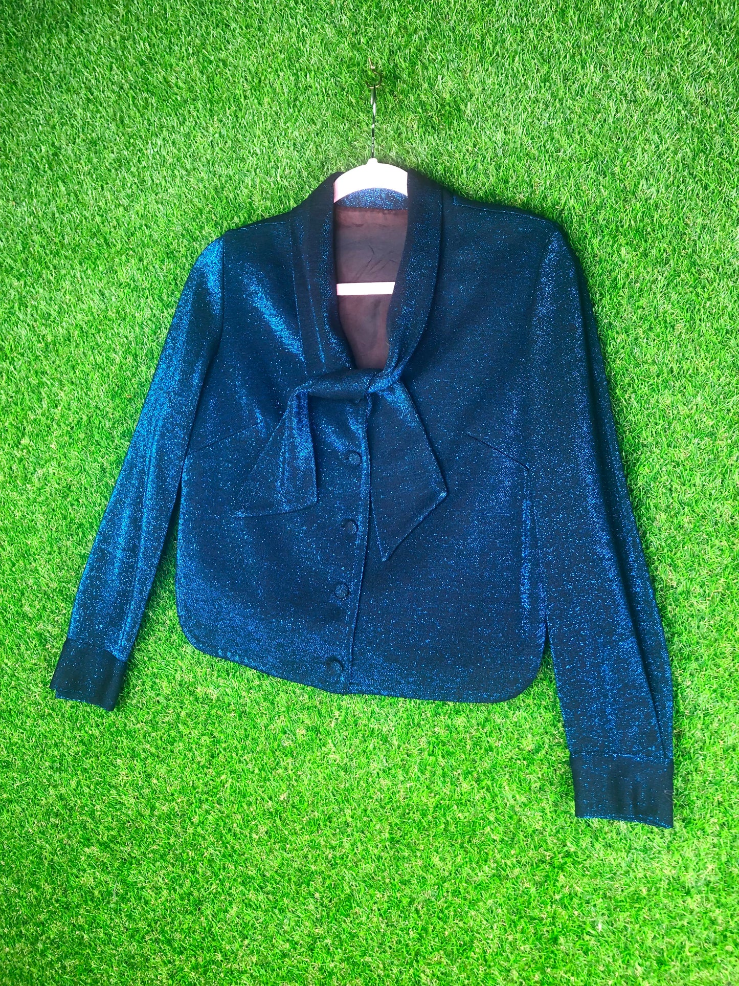 1960's Metallic Sparkly Blue Top and Skirt Set
