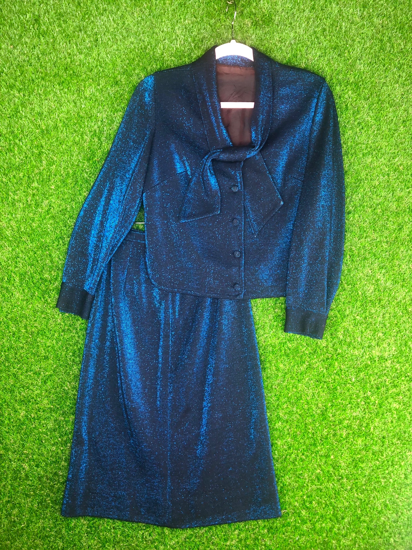 1960's Metallic Sparkly Blue Top and Skirt Set