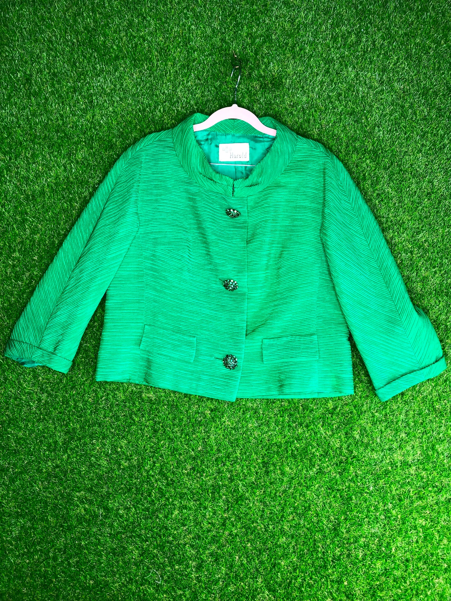 1960's Stylish Green Skirt and Jacket Suit With Ornamental Buttons