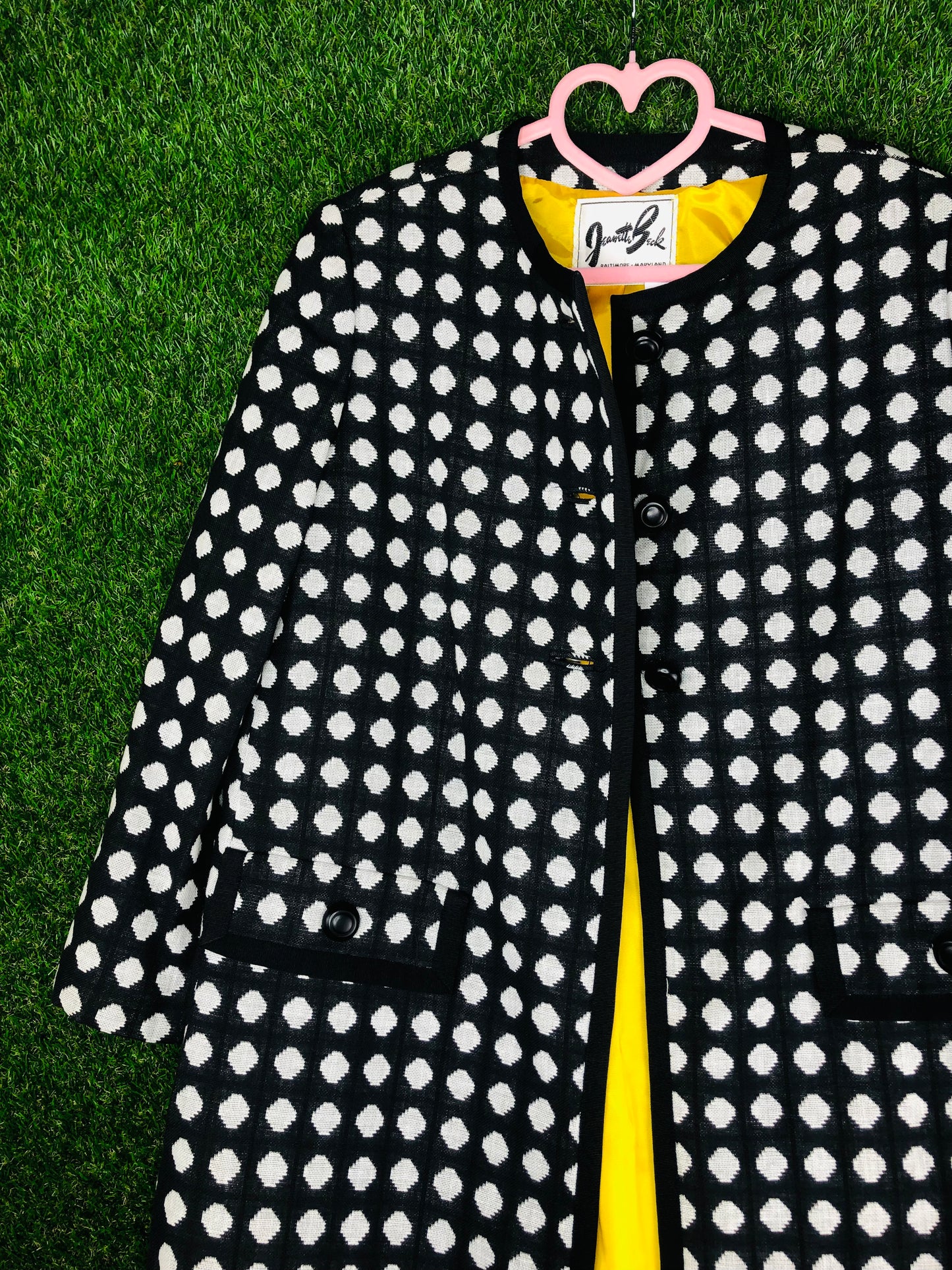 1960's Iconic 'Marlo Thomas Style' Black and White Polka Dot Coat