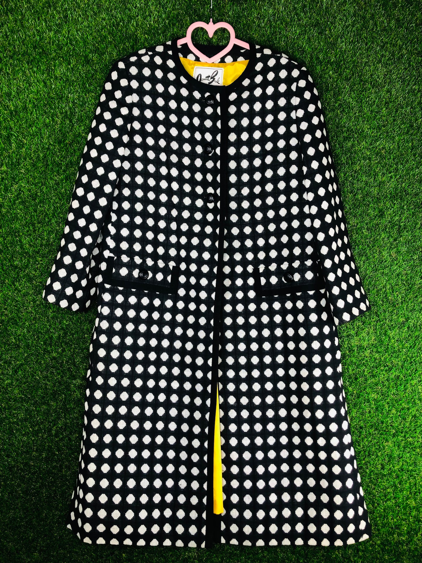 1960's Iconic 'Marlo Thomas Style' Black and White Polka Dot Coat