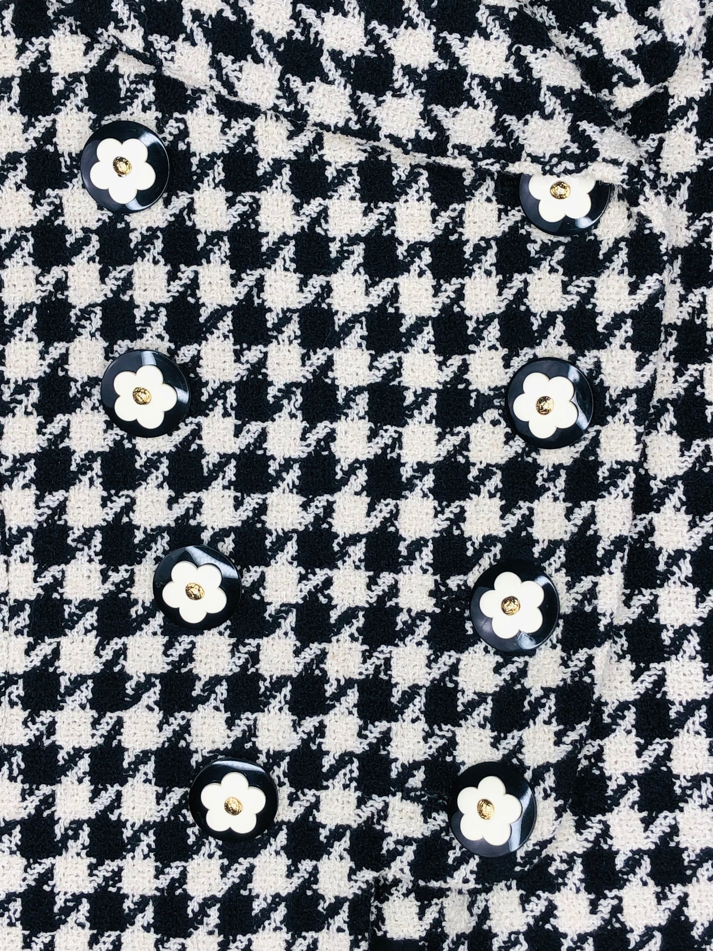 1990's Designer Gemma Kahn Black and White Houndstooth Jacket With Daisy Buttons