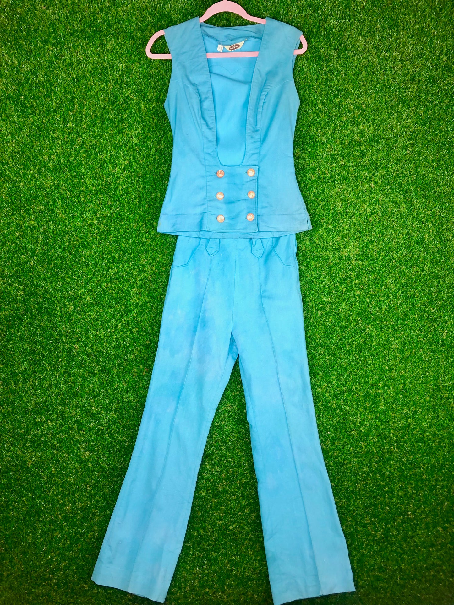 1970's Western Sky Blue Two-Piece Pant and Vest Set