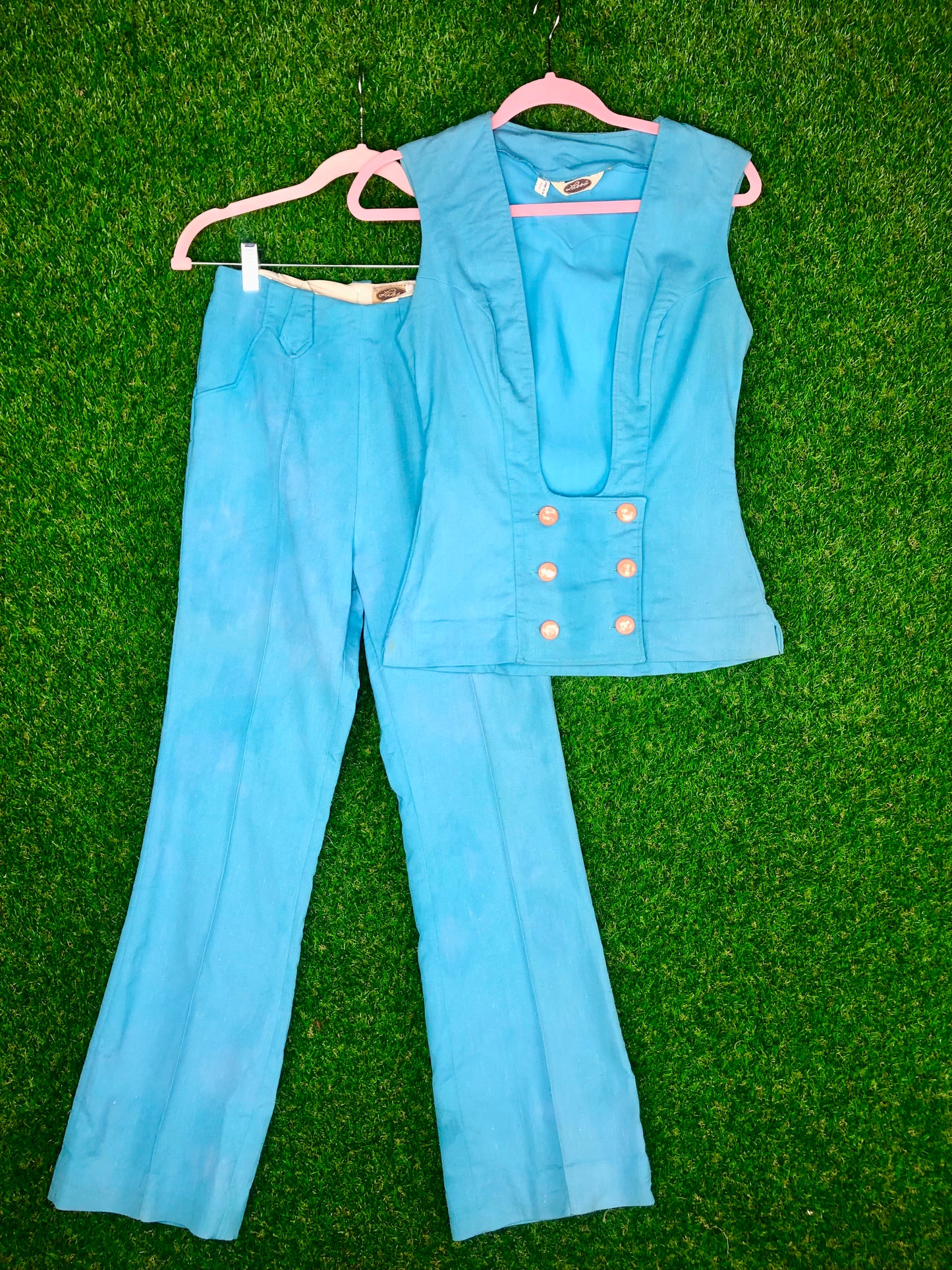 1970's Western Sky Blue Two-Piece Pant and Vest Set