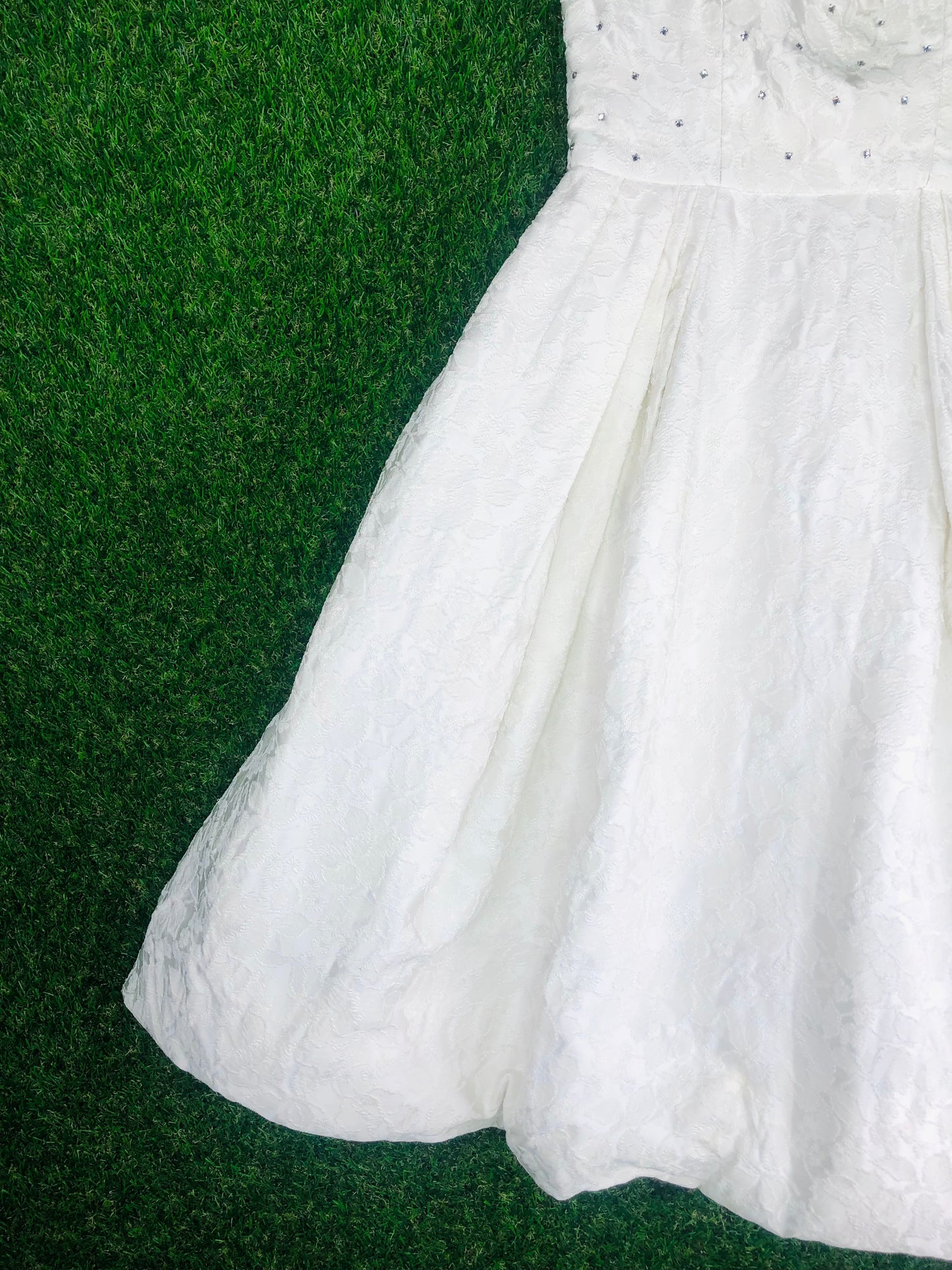 1950's Grace Kelly-Worthy White Rhinestone Wedding Day Party Dress