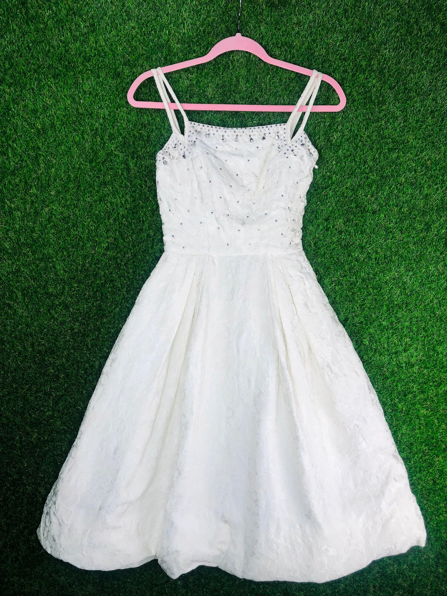 1950's Grace Kelly-Worthy White Rhinestone Wedding Day Party Dress