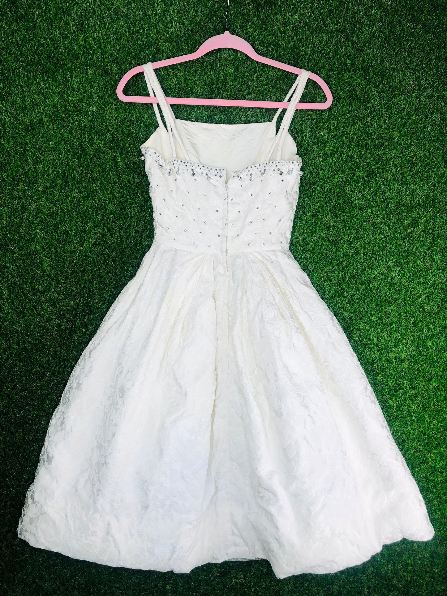1950's Grace Kelly-Worthy White Rhinestone Wedding Day Party Dress