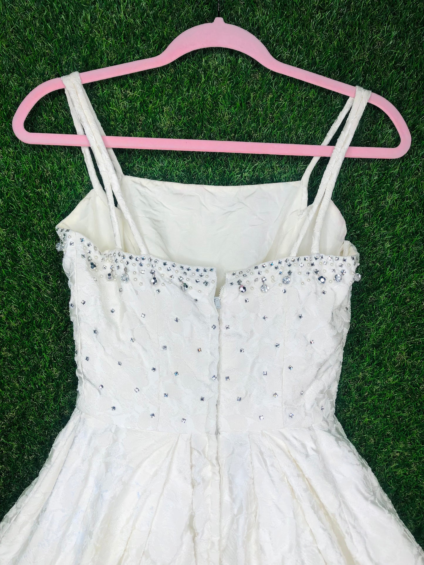 1950's Grace Kelly-Worthy White Rhinestone Wedding Day Party Dress