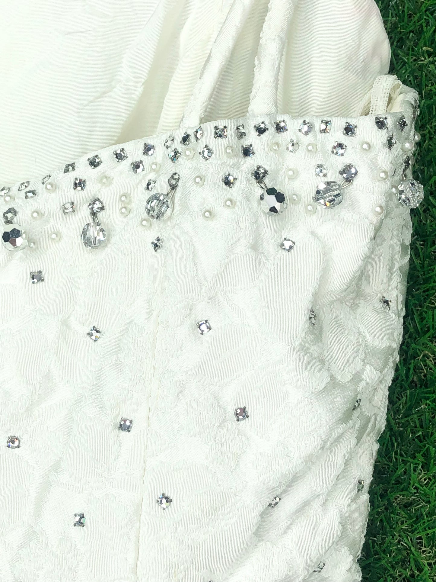 1950's Grace Kelly-Worthy White Rhinestone Wedding Day Party Dress