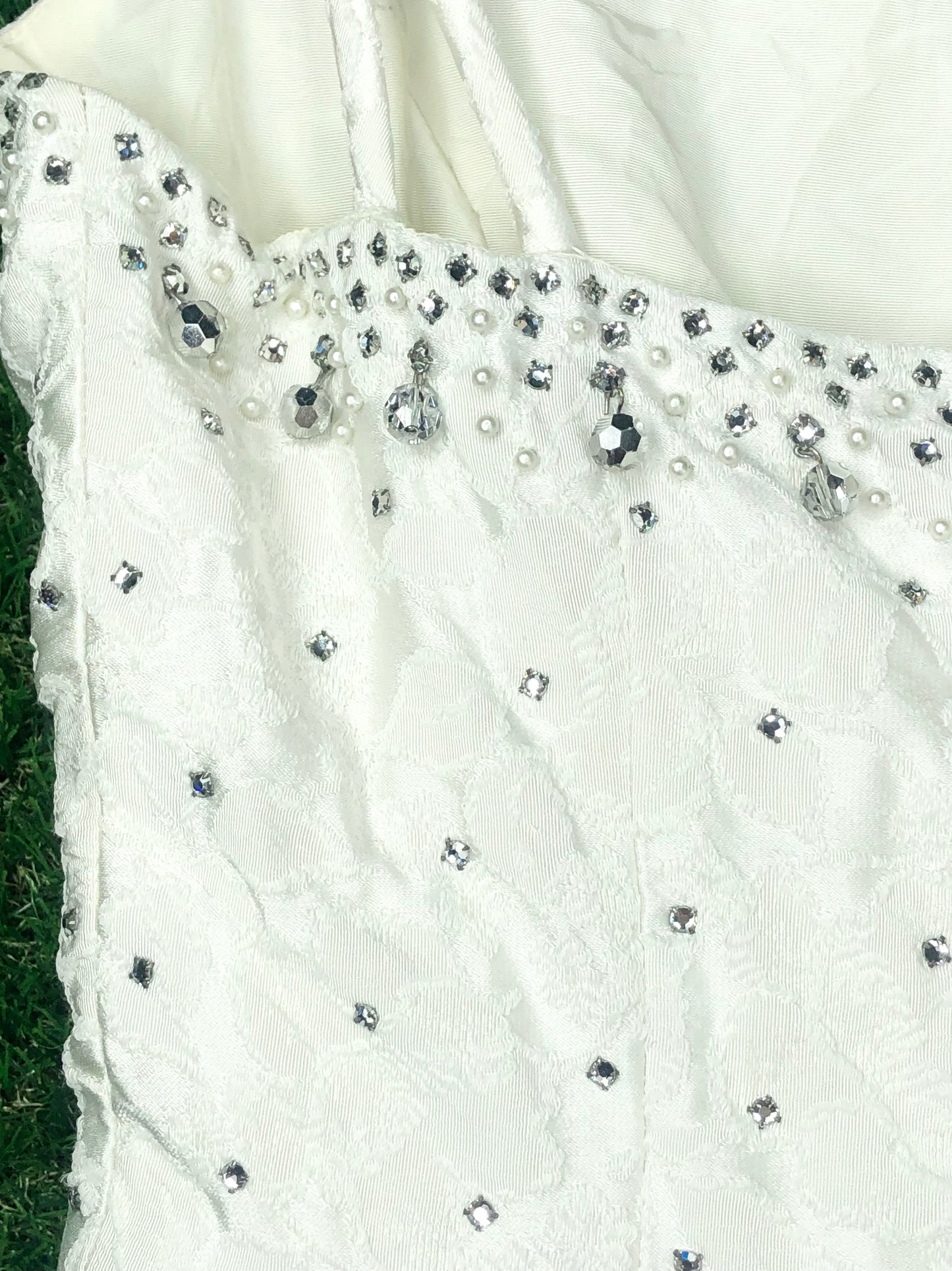 1950's Grace Kelly-Worthy White Rhinestone Wedding Day Party Dress