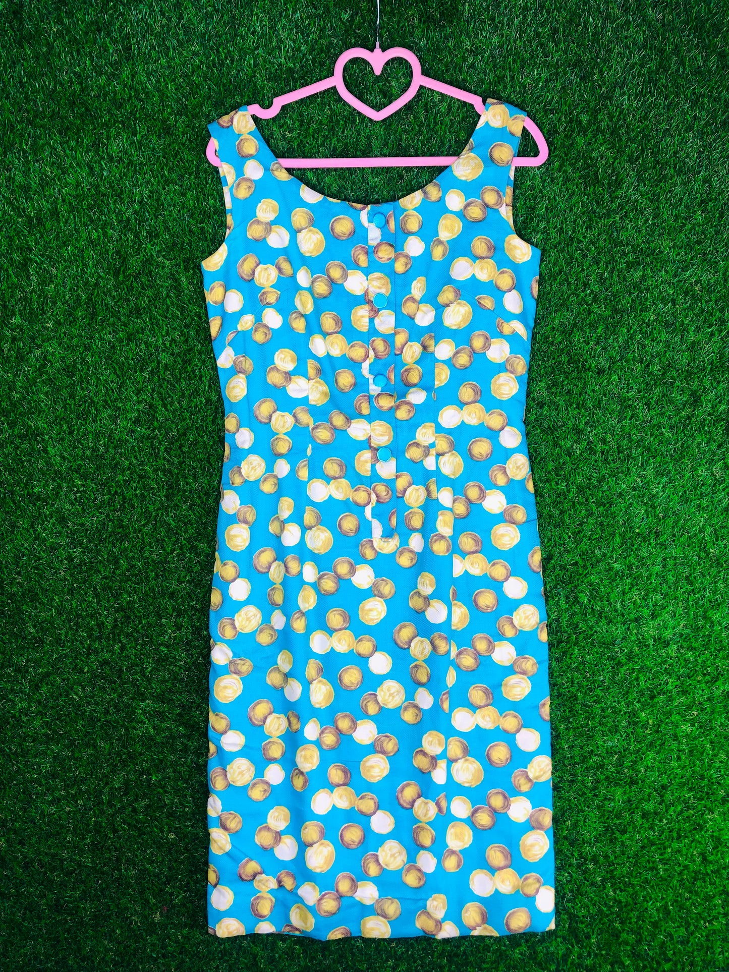 1950's 'Lettuce' 'Onion' Print Blue Wiggle Dress