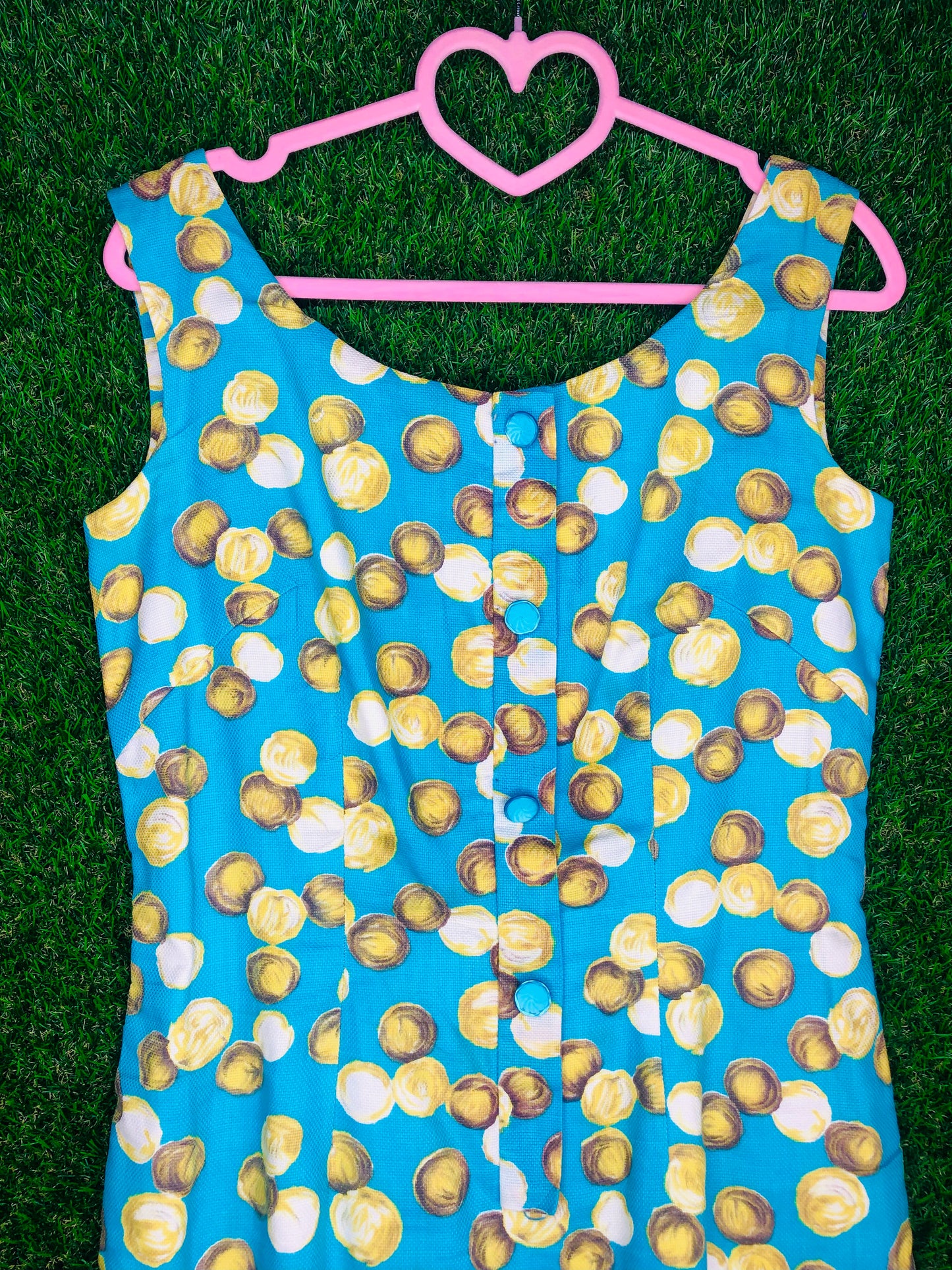 1950's 'Lettuce' 'Onion' Print Blue Wiggle Dress