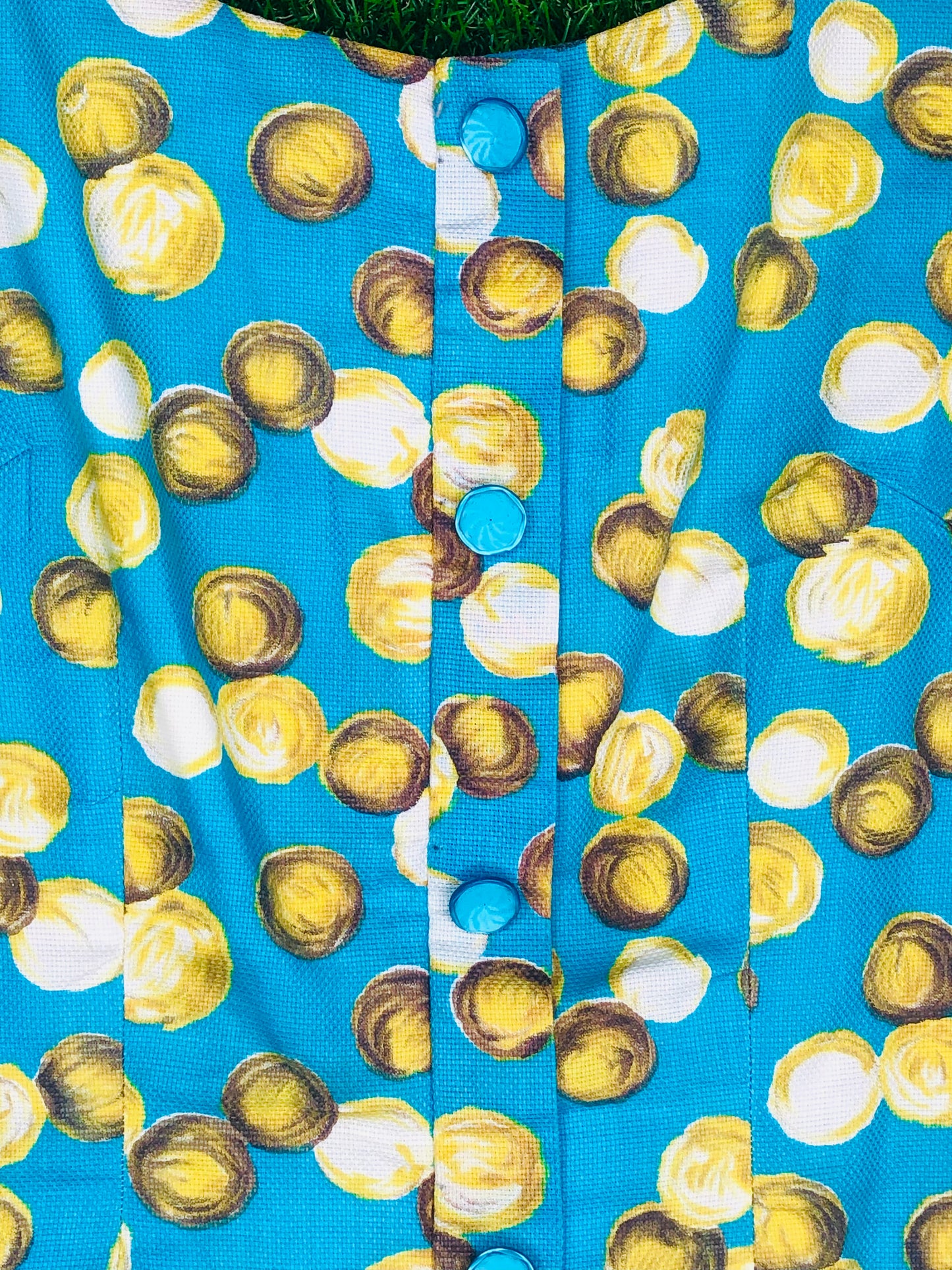 1950's 'Lettuce' 'Onion' Print Blue Wiggle Dress