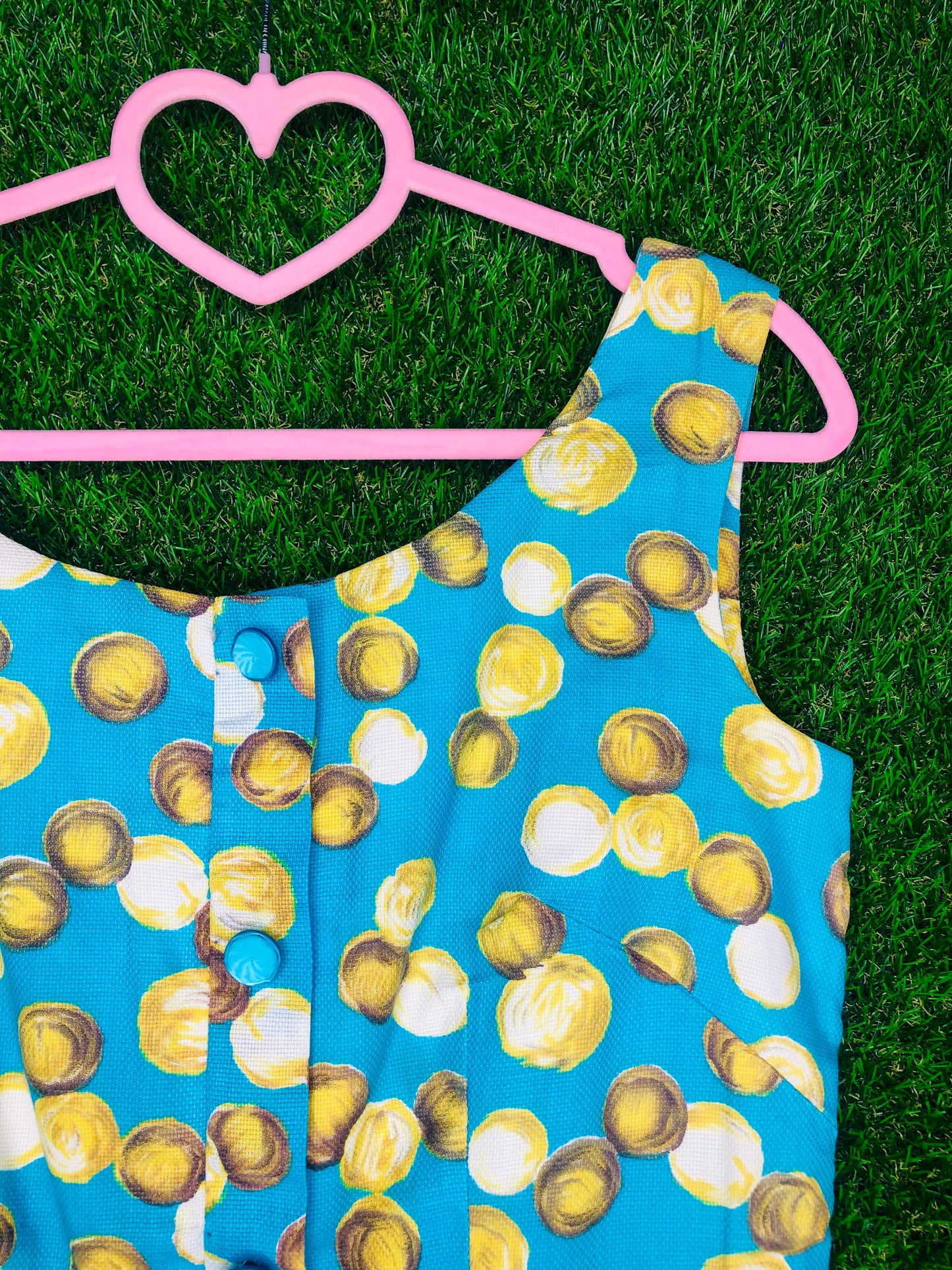 1950's 'Lettuce' 'Onion' Print Blue Wiggle Dress