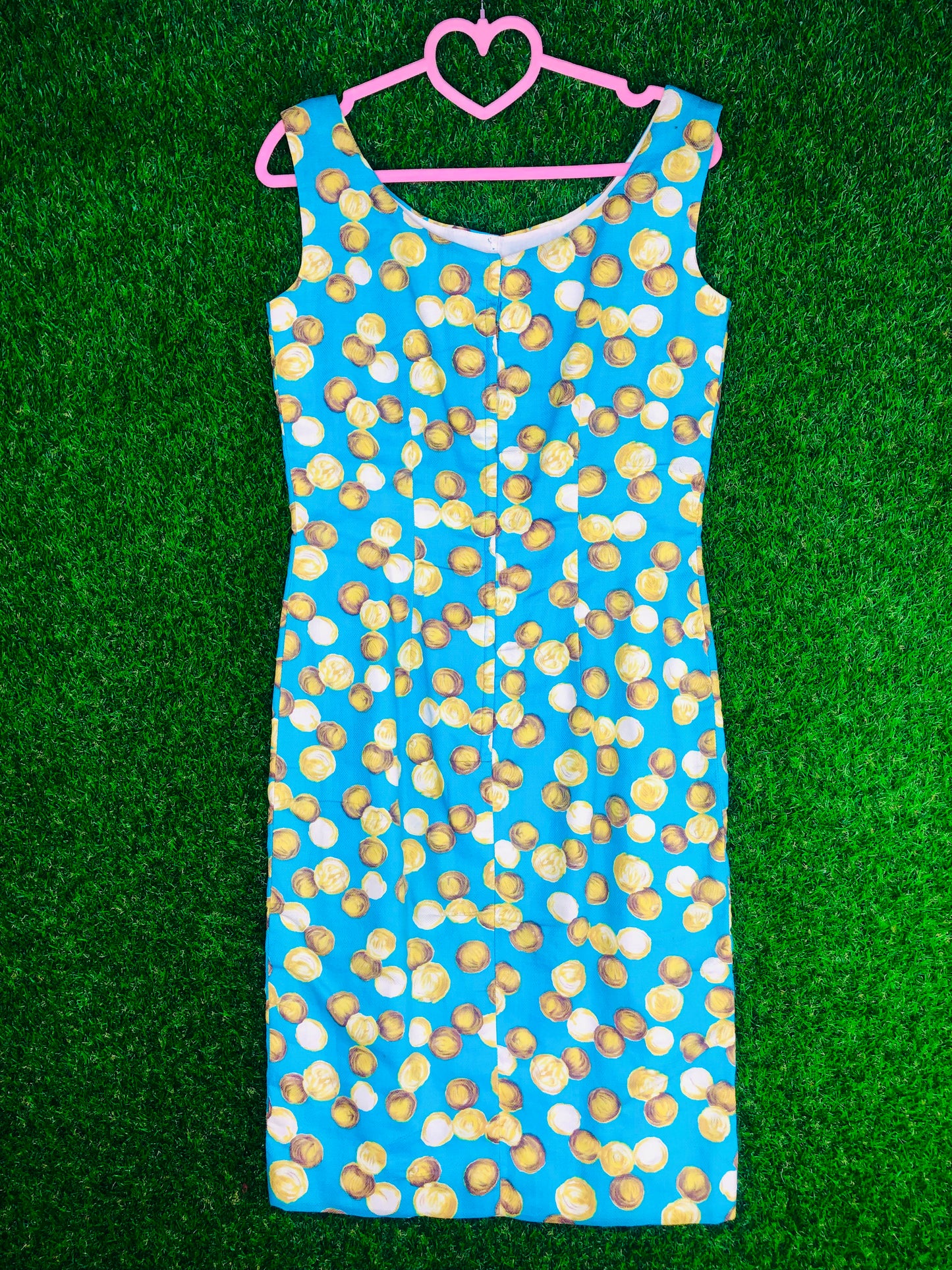 1950's 'Lettuce' 'Onion' Print Blue Wiggle Dress