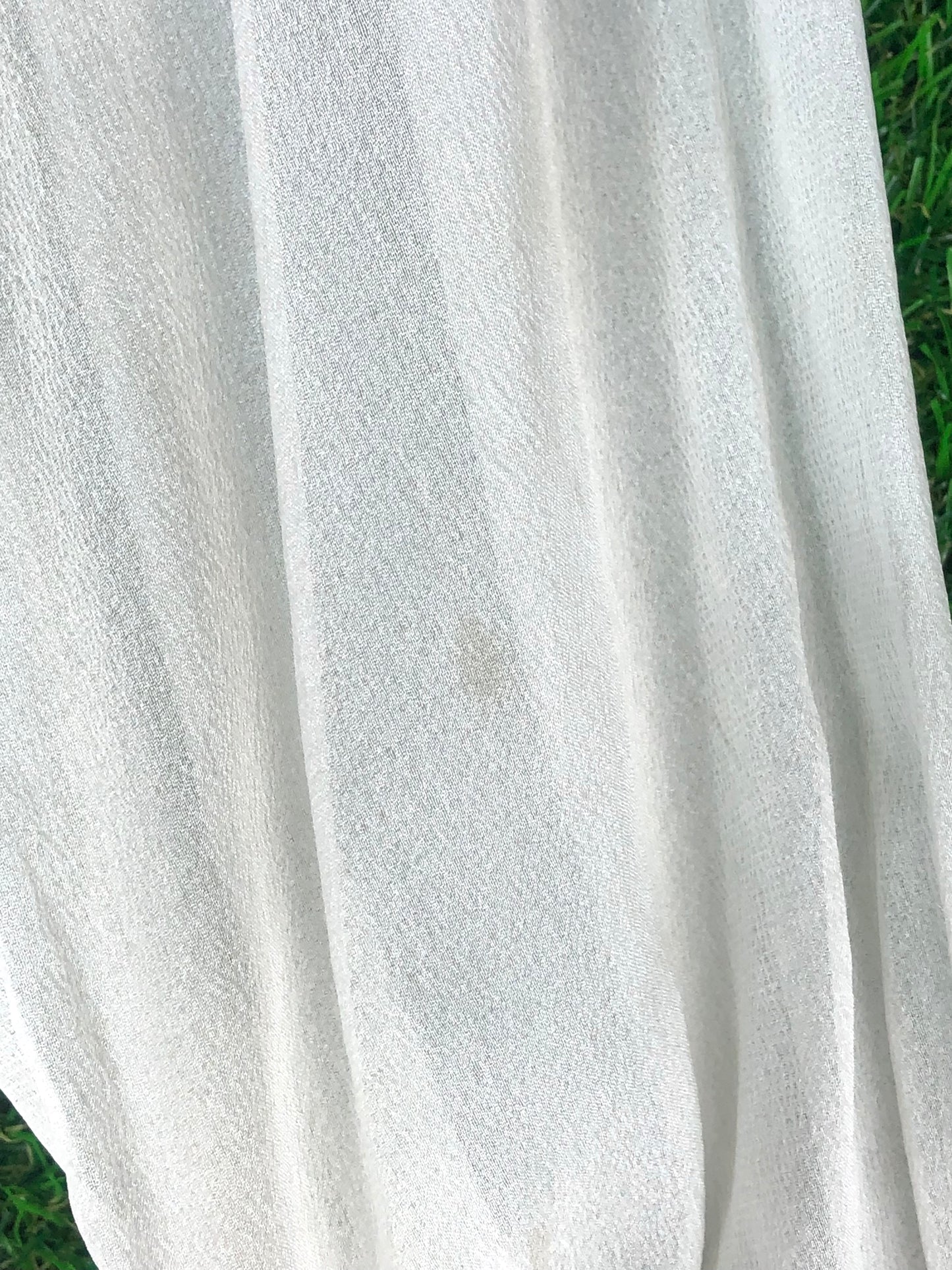 1970's Formal White Beaded Dress With Silver Accents