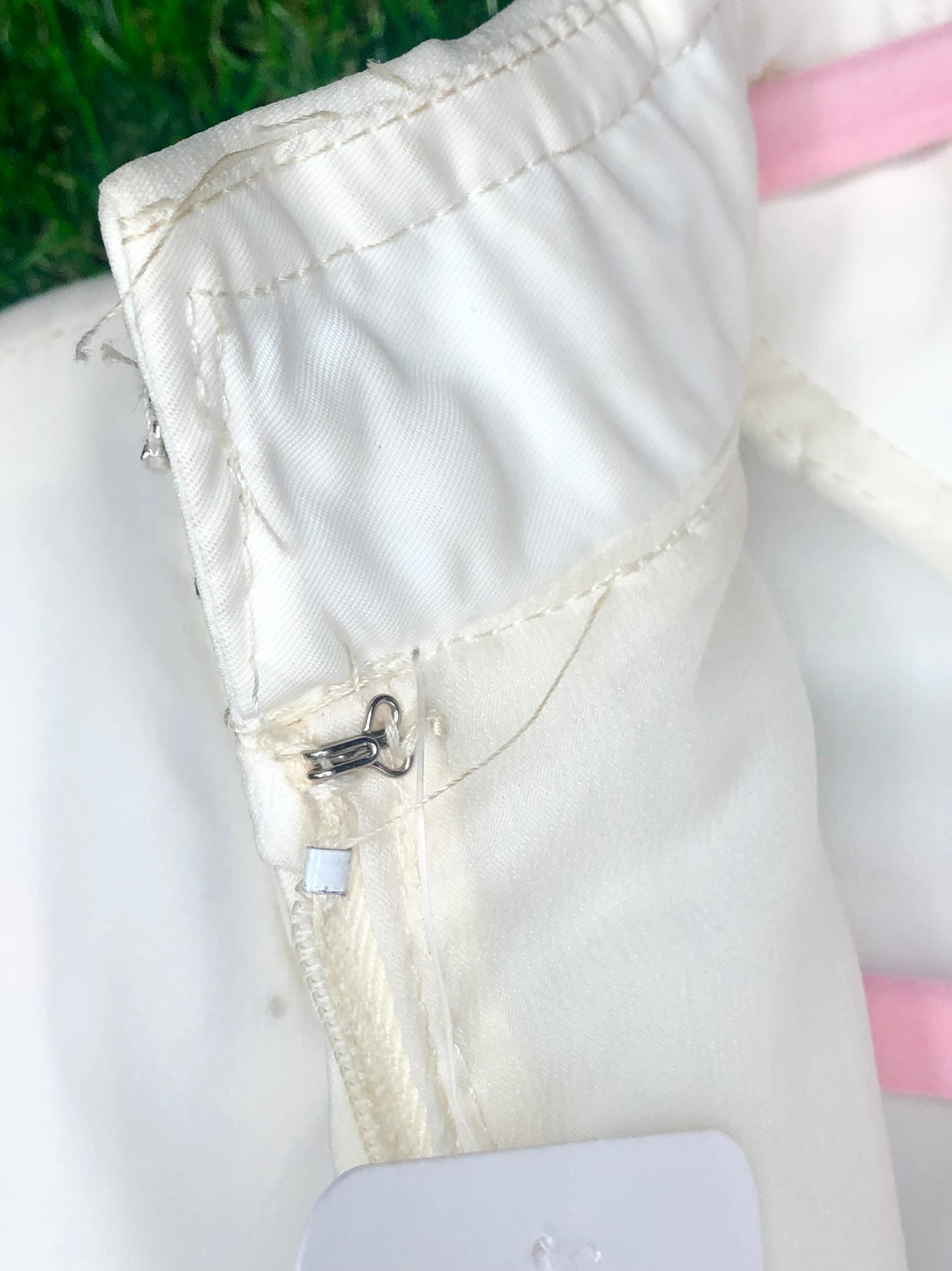 1970's Formal White Beaded Dress With Silver Accents