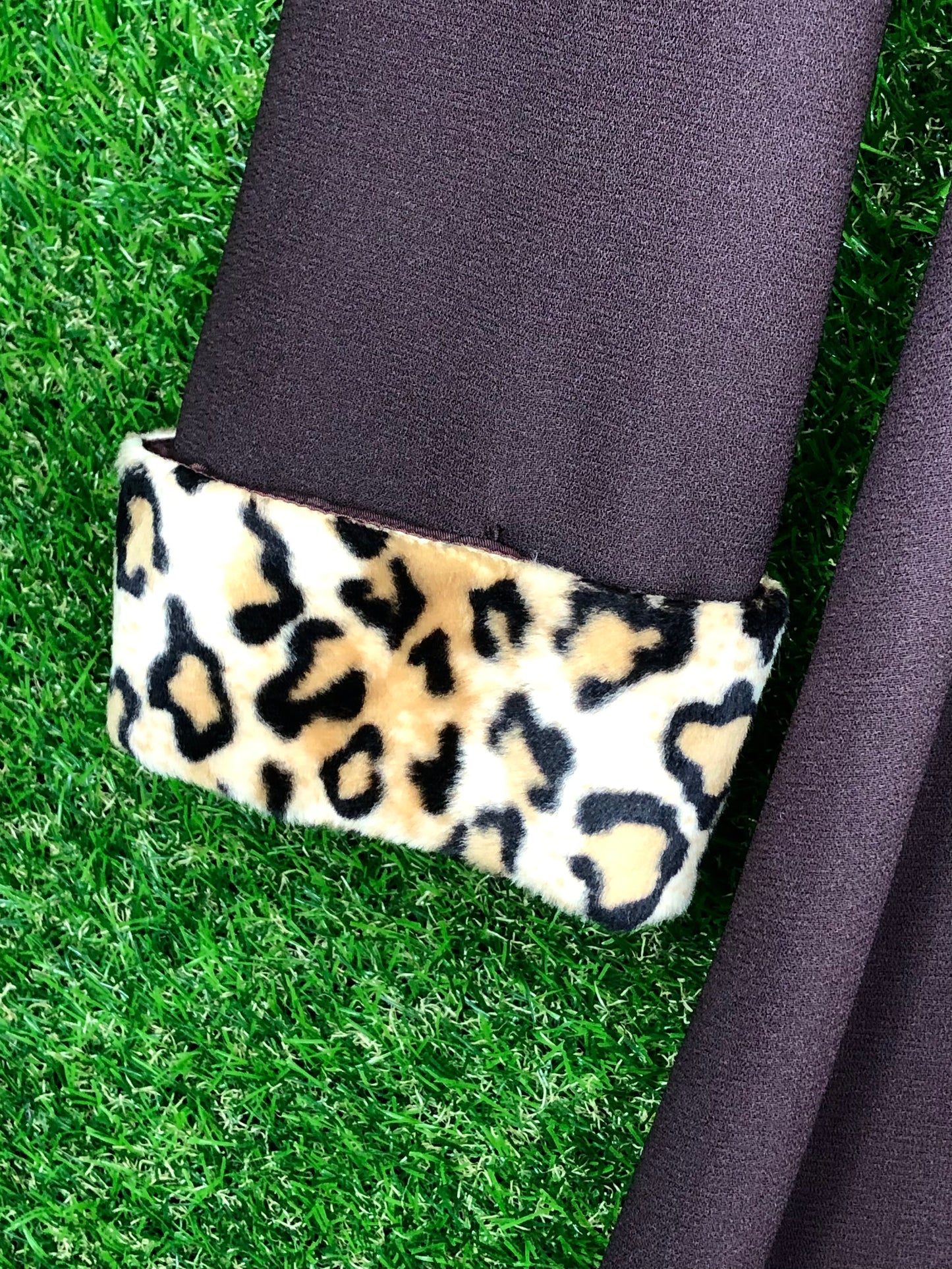 1990's Chocolate Brown Dress with Leopard Collar and Cuffs