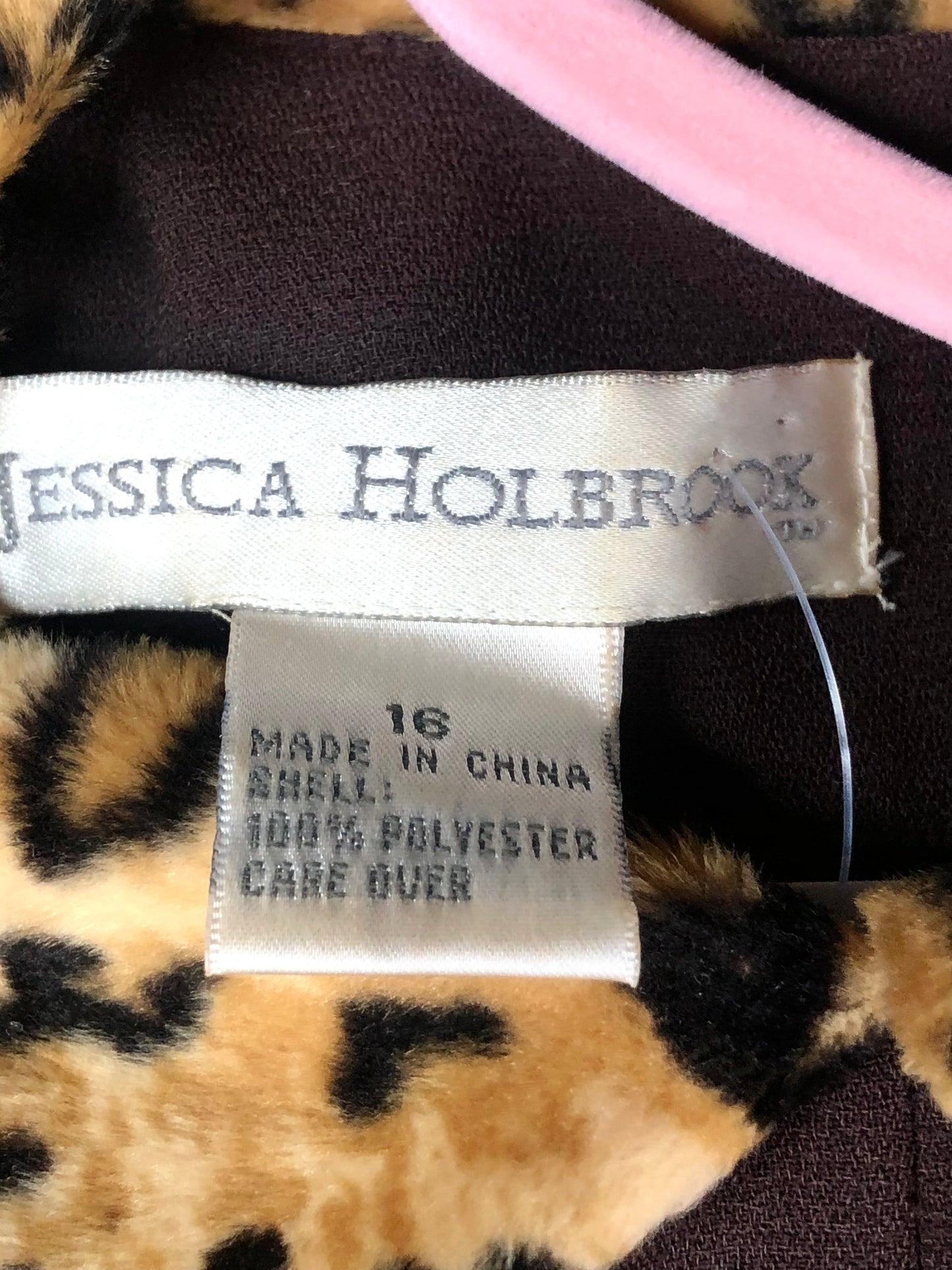 1990's Chocolate Brown Dress with Leopard Collar and Cuffs