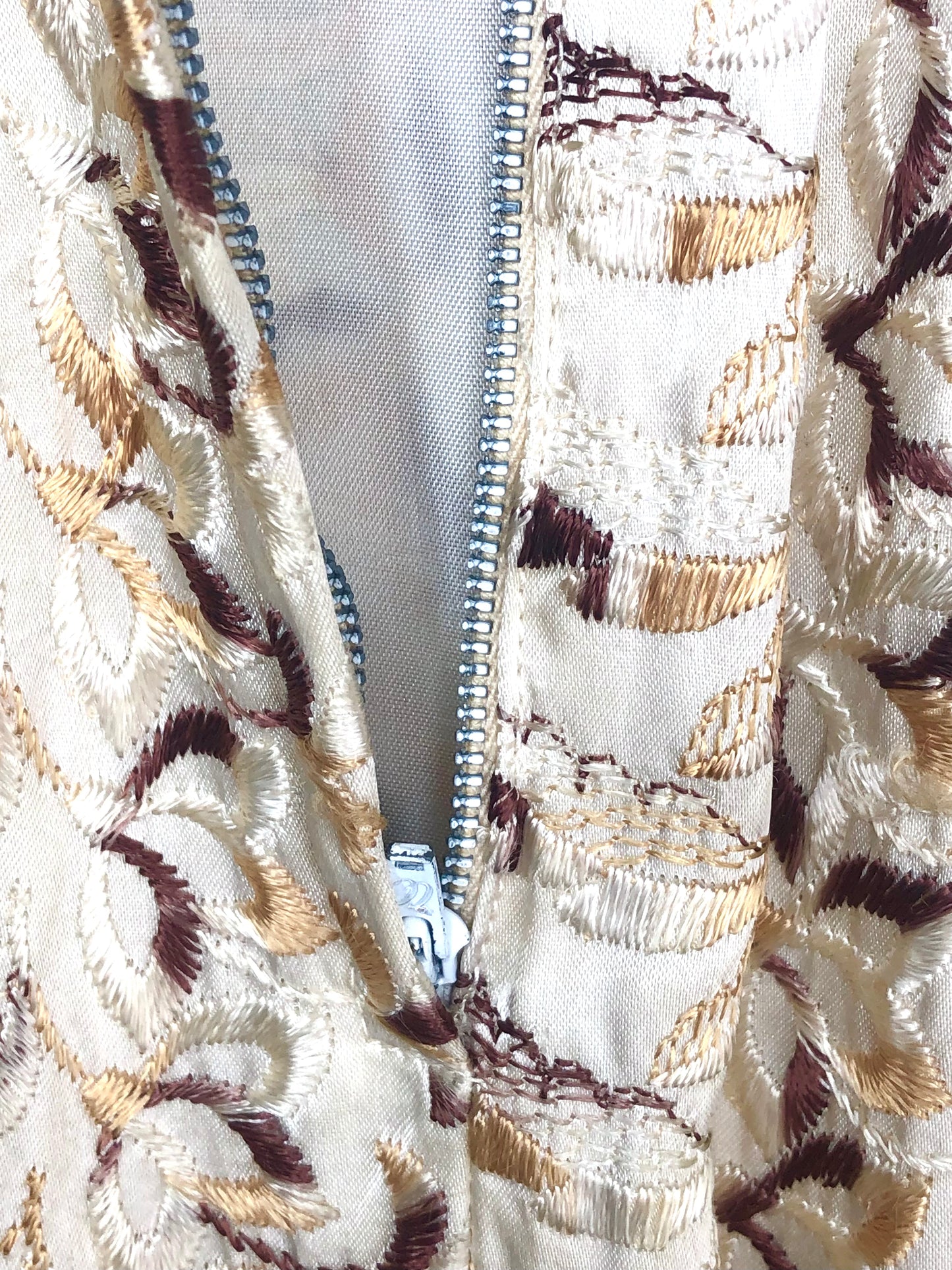 1950's Brown and Cream Embroidered Wiggle Dress