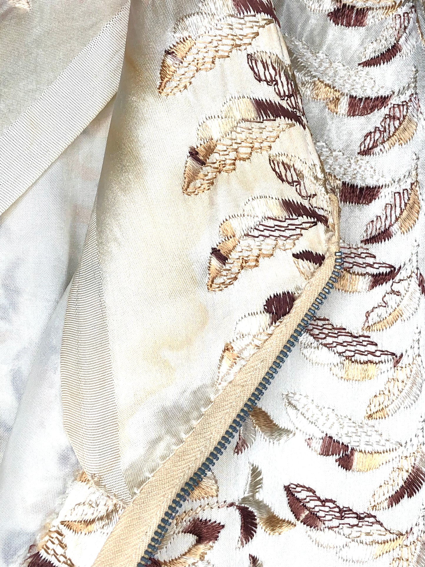 1950's Brown and Cream Embroidered Wiggle Dress