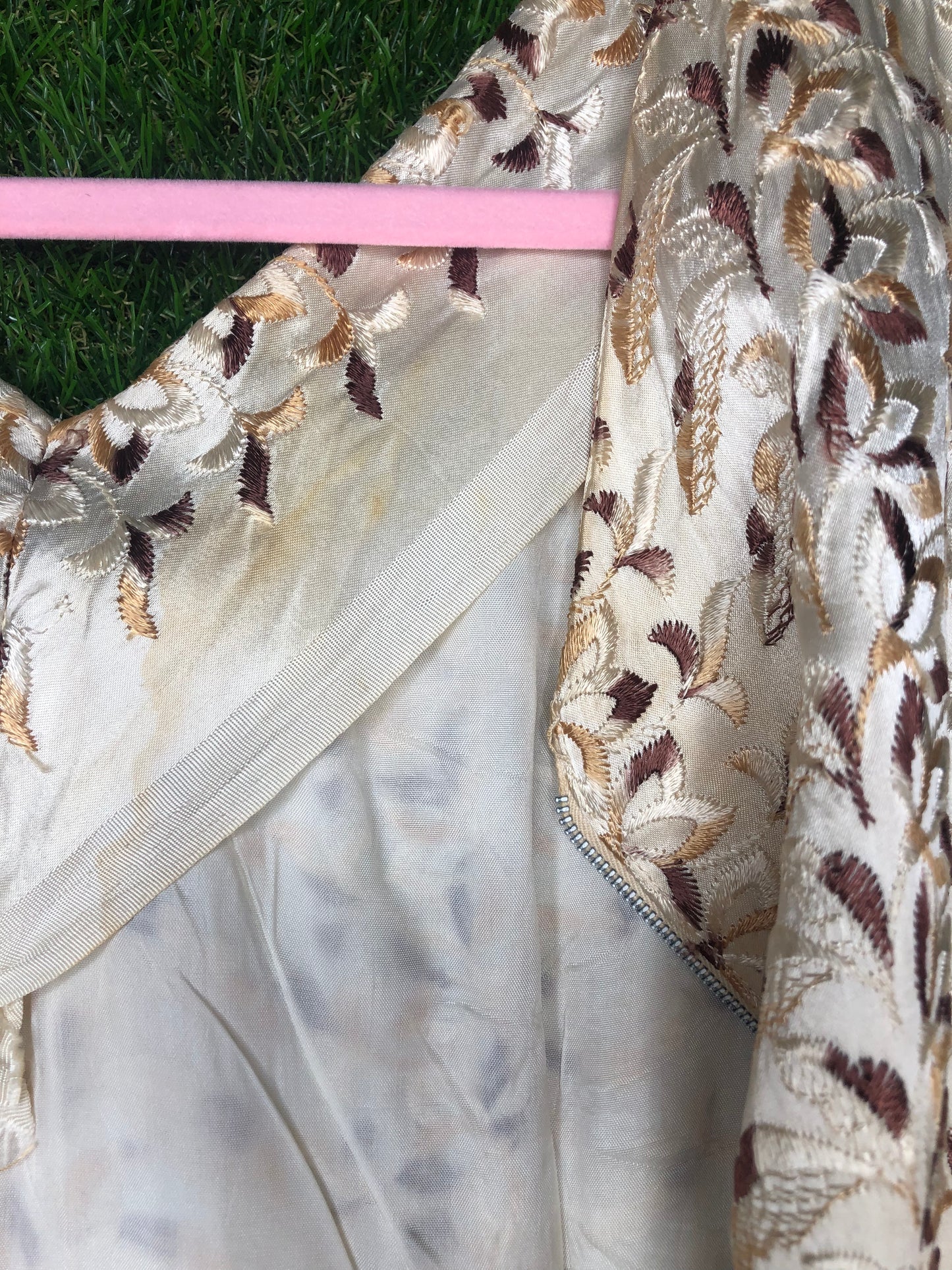 1950's Brown and Cream Embroidered Wiggle Dress
