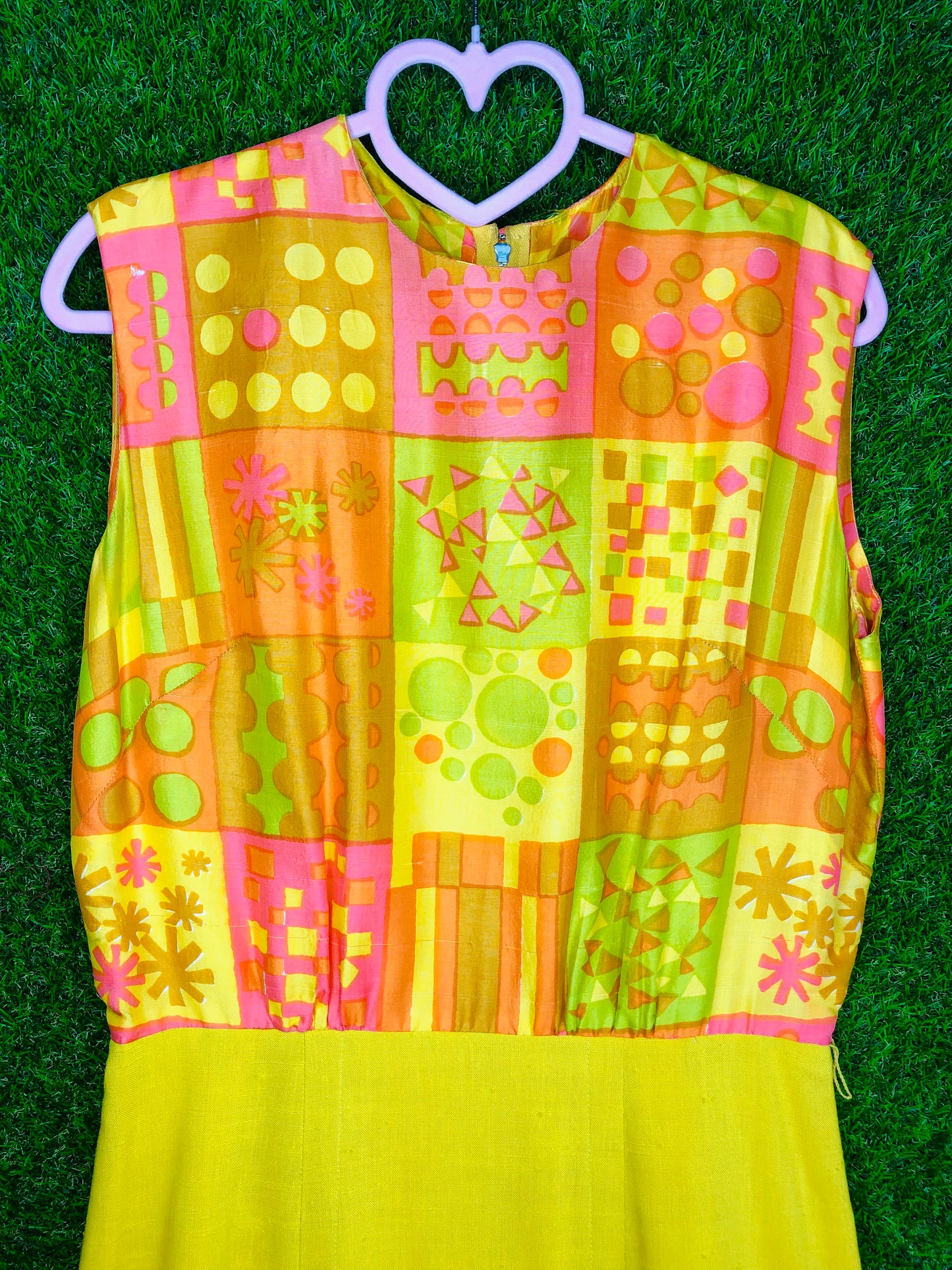 1960's Sunshine Yellow Mod Print Two-Piece Wiggle Dress and Jacket