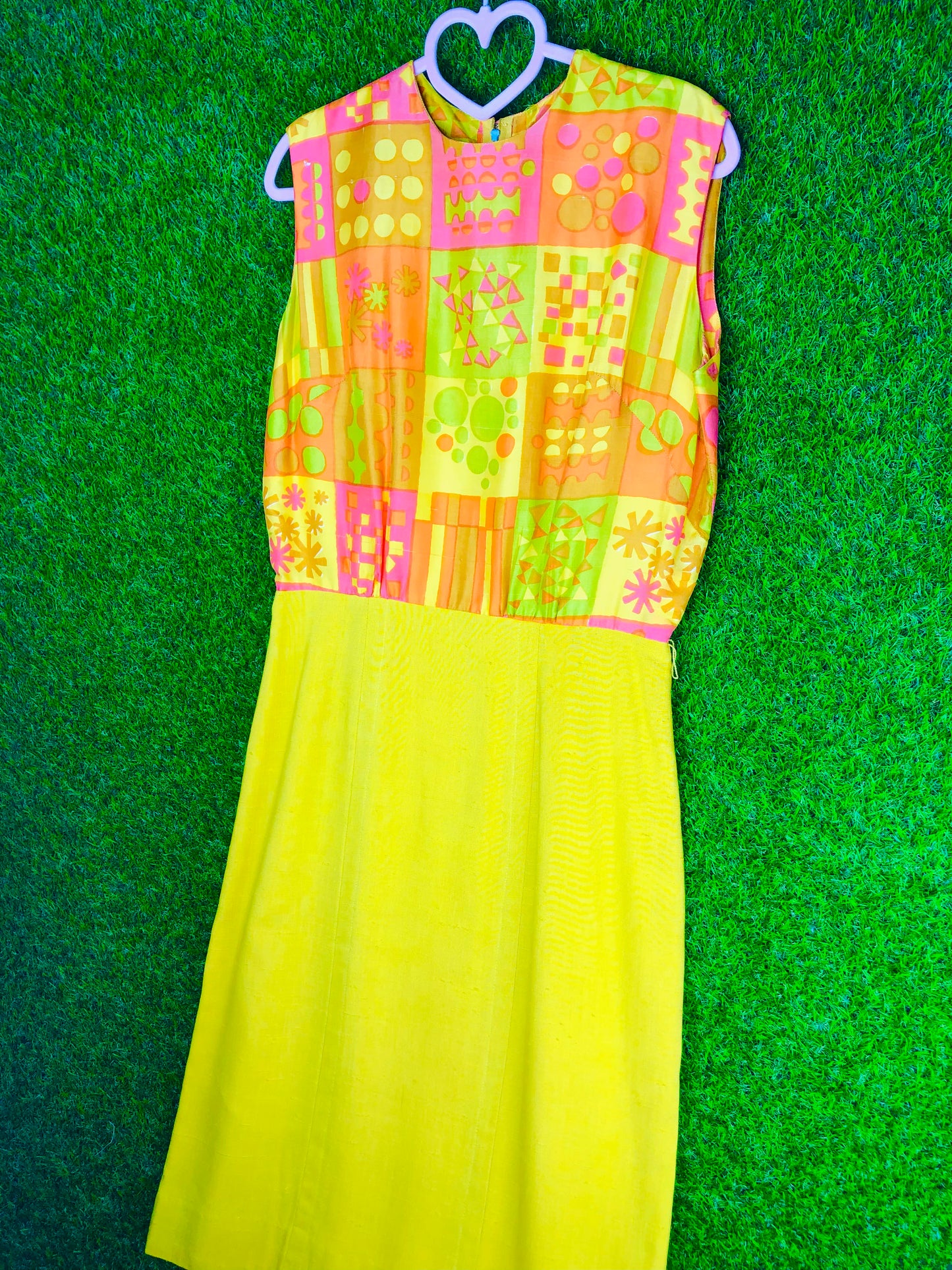 1960's Sunshine Yellow Mod Print Two-Piece Wiggle Dress and Jacket