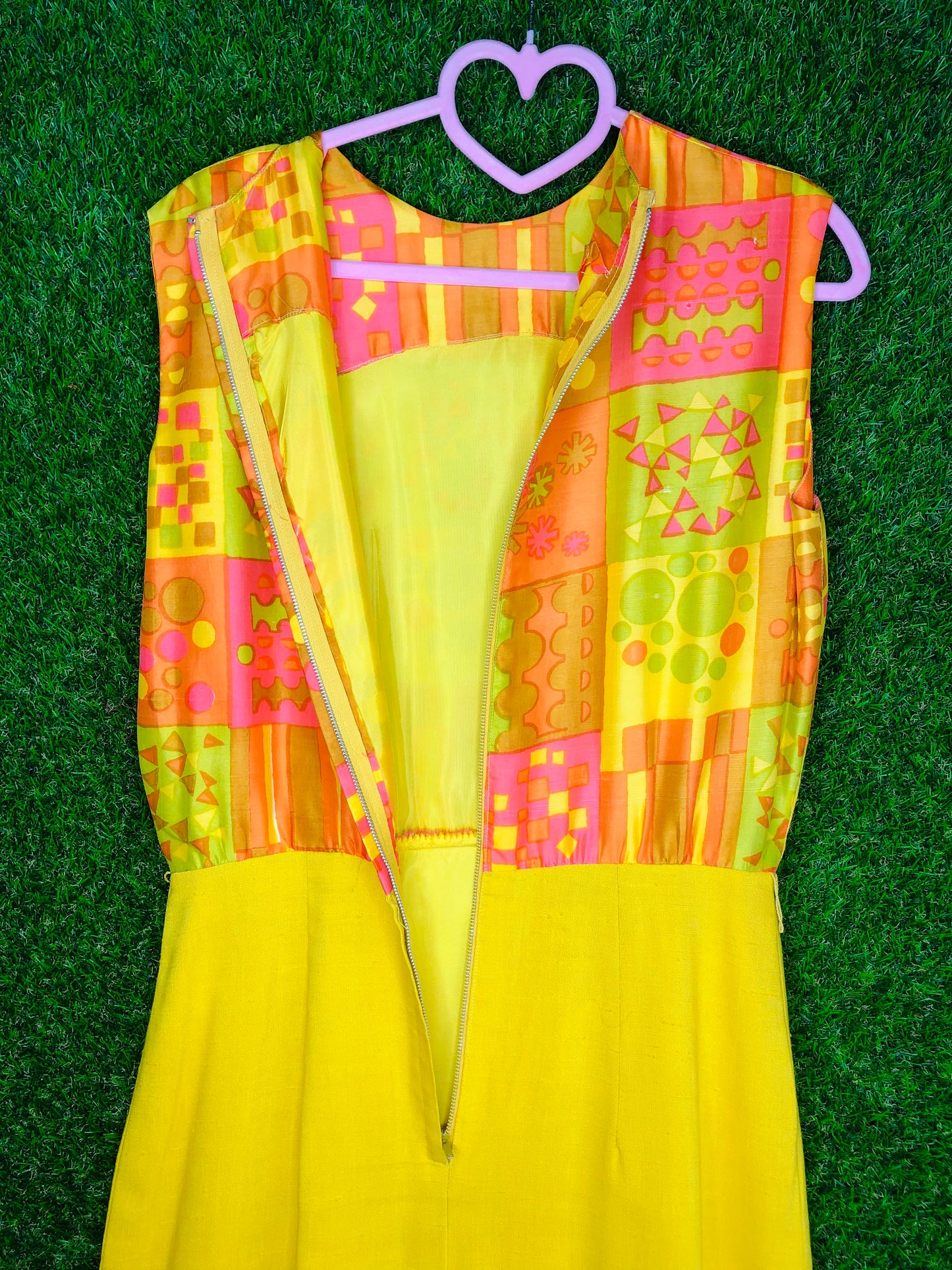 1960's Sunshine Yellow Mod Print Two-Piece Wiggle Dress and Jacket