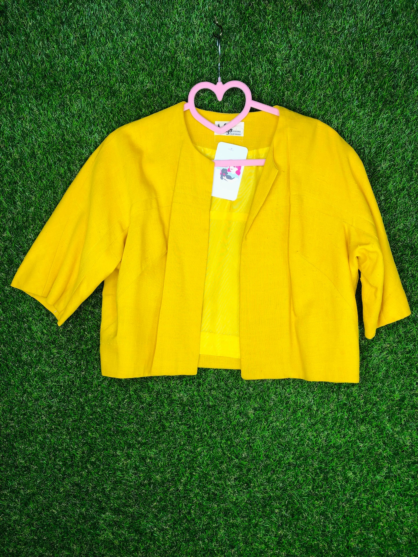 1960's Sunshine Yellow Mod Print Two-Piece Wiggle Dress and Jacket