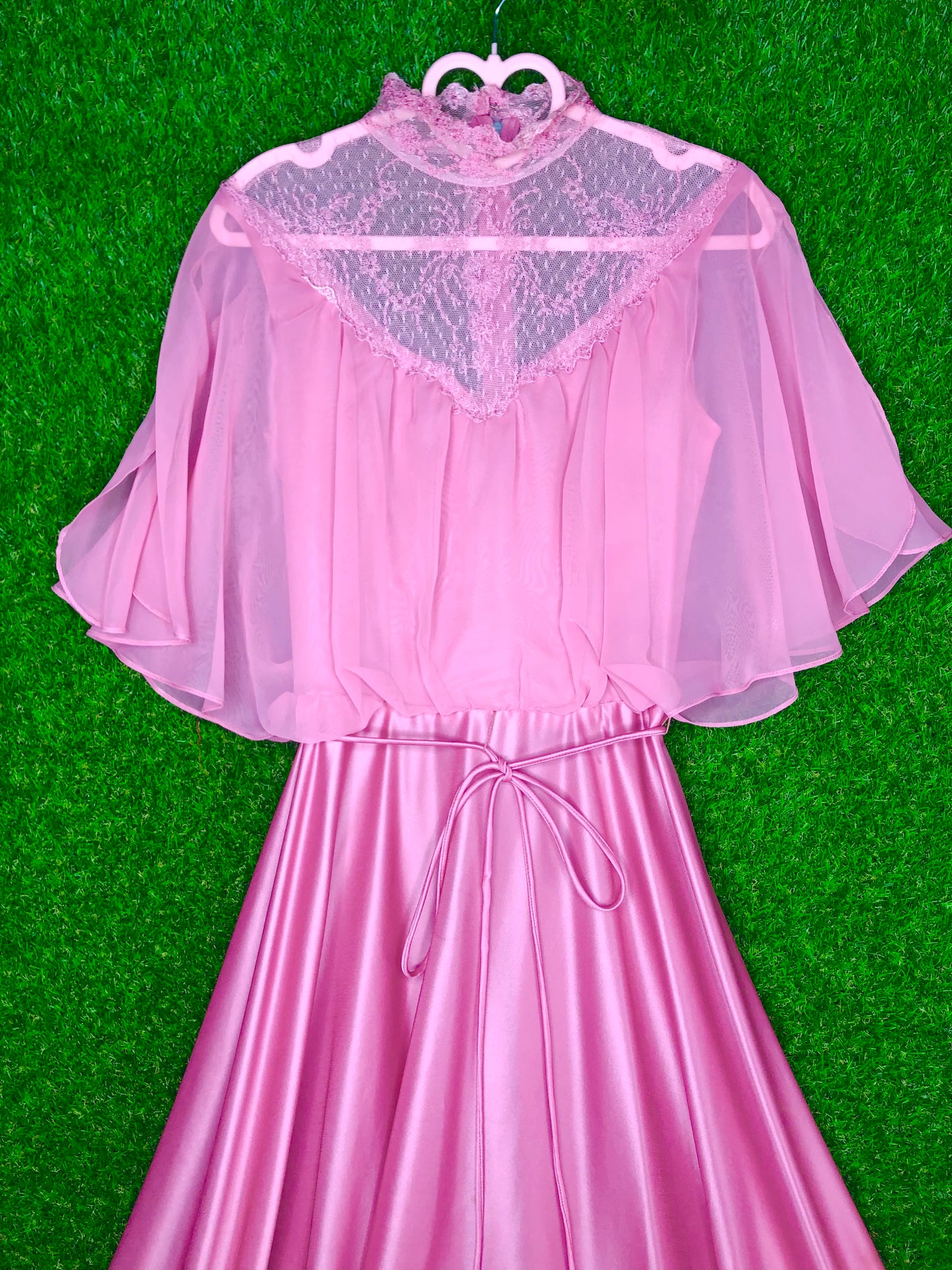1970's Soft Pink Maxi Dress with Lace Details