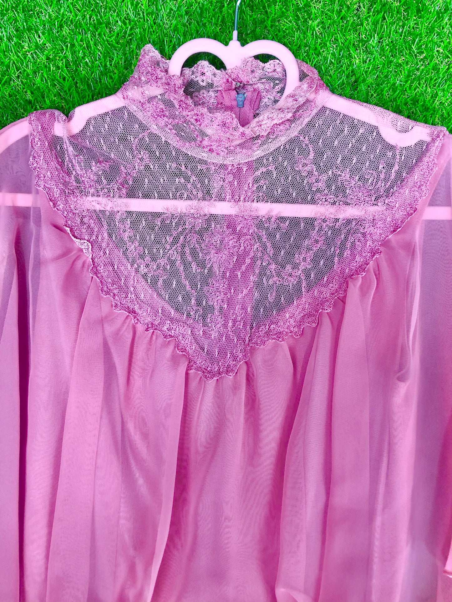 1970's Soft Pink Maxi Dress with Lace Details