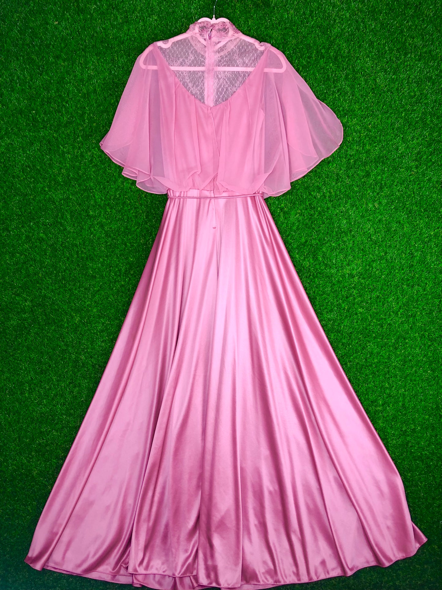 1970's Soft Pink Maxi Dress with Lace Details