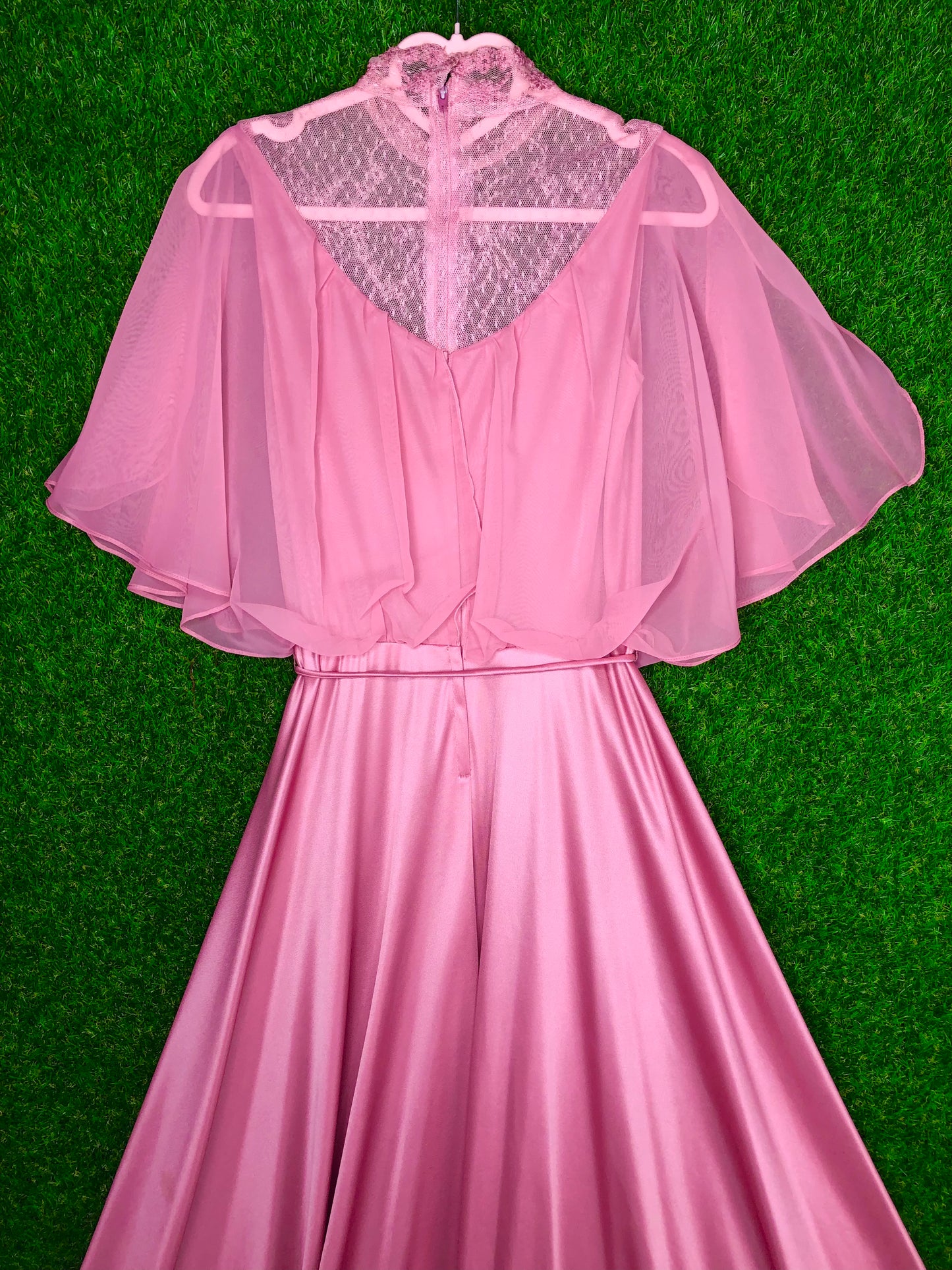 1970's Soft Pink Maxi Dress with Lace Details