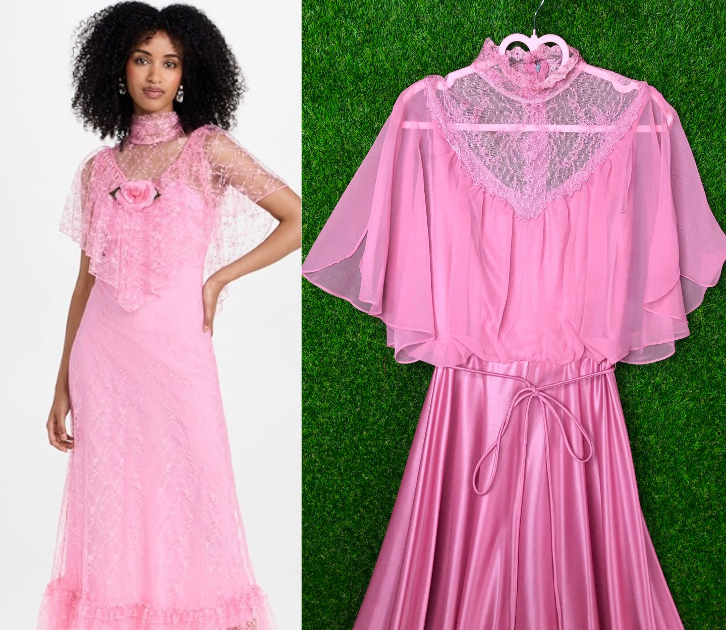 1970's Soft Pink Maxi Dress with Lace Details