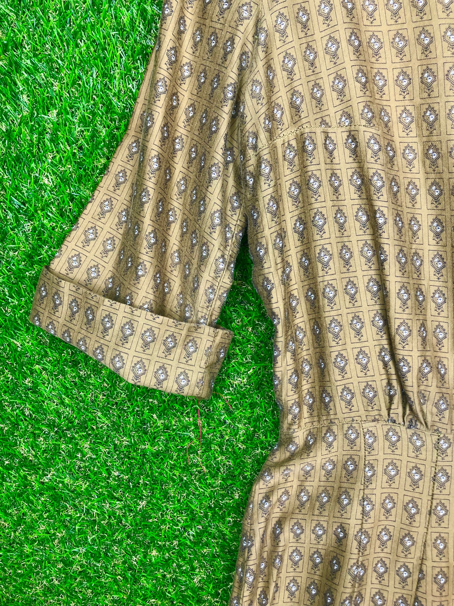1950's Olive Green Printed Dress