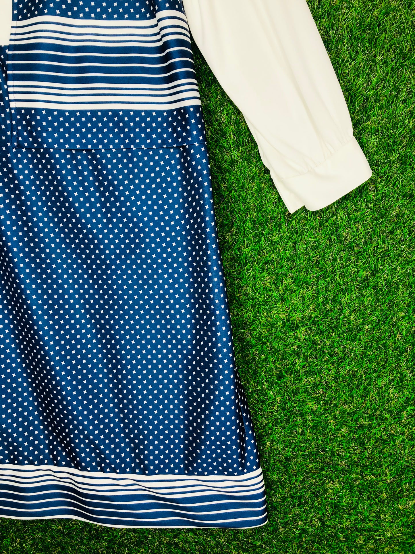 1970's Blue and White Volup Dress With Matching Vest