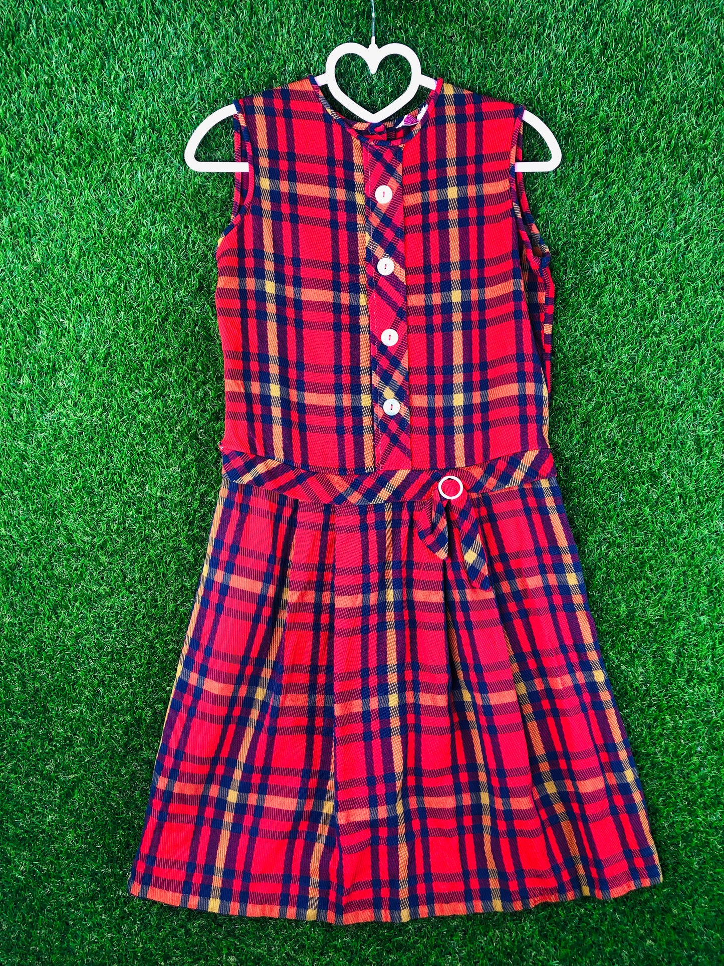 1960's Pleated Mod Schoolgirl Red Plaid Dress