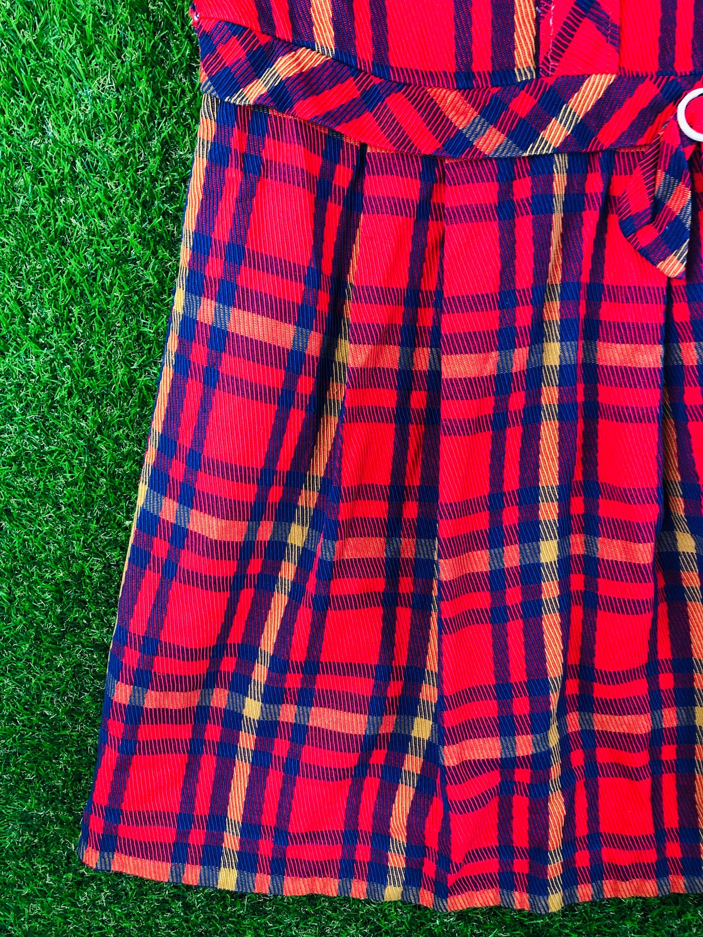 1960's Pleated Mod Schoolgirl Red Plaid Dress