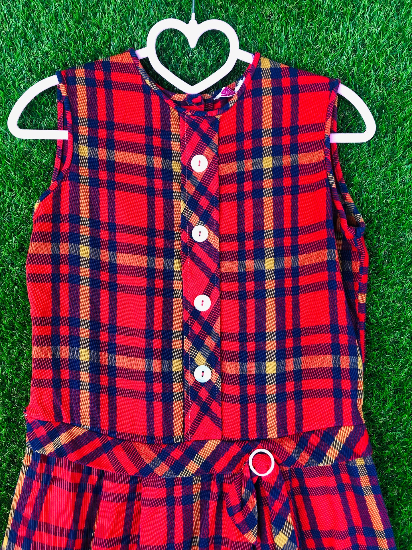 1960's Pleated Mod Schoolgirl Red Plaid Dress