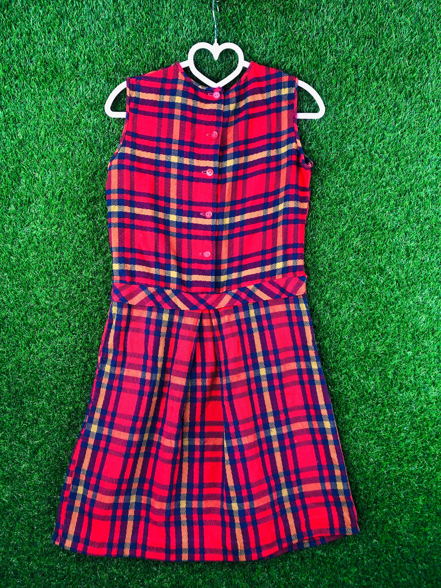 1960's Pleated Mod Schoolgirl Red Plaid Dress