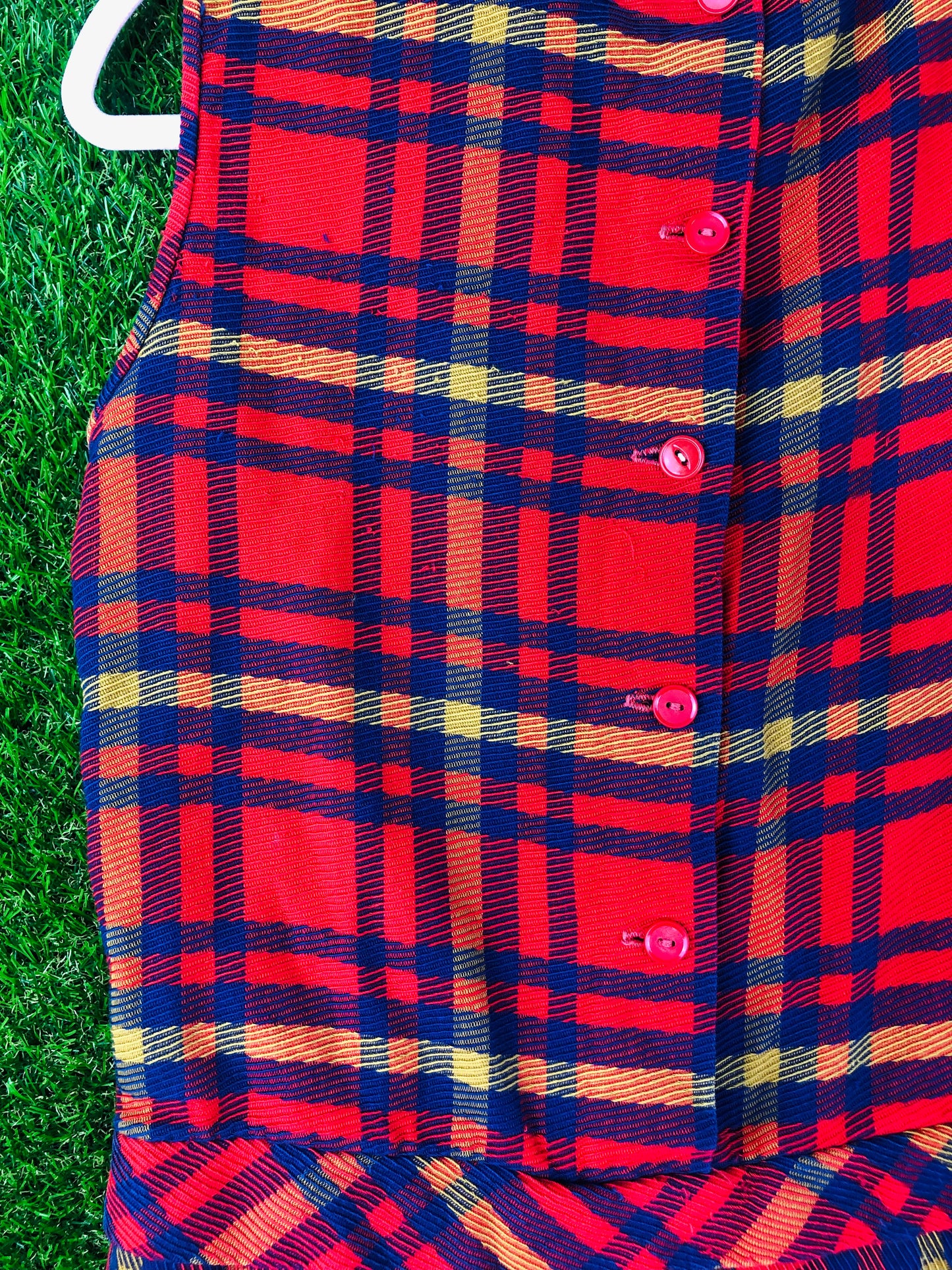 1960's Pleated Mod Schoolgirl Red Plaid Dress