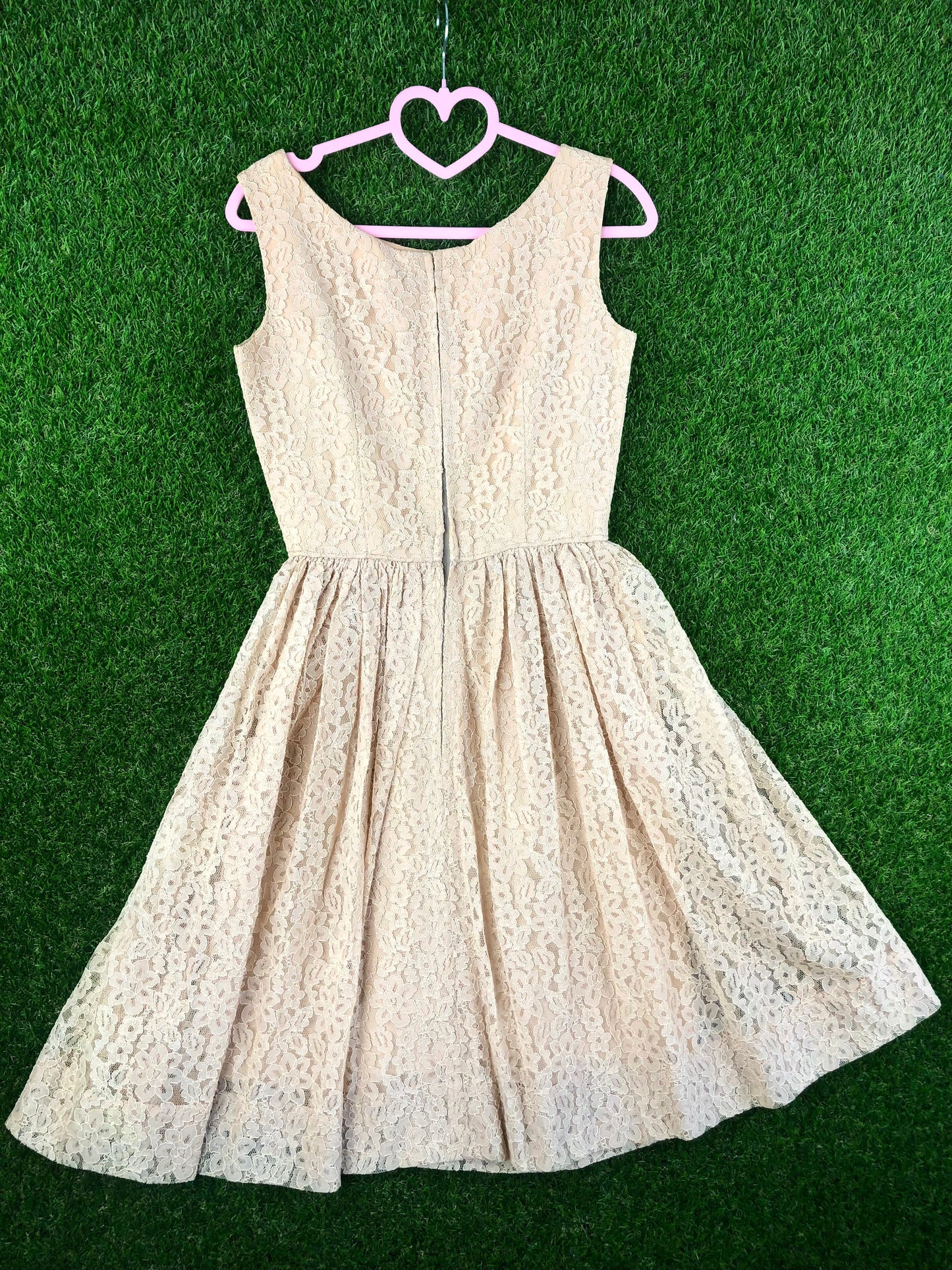 1950's Beige Lacy A-Line Dress