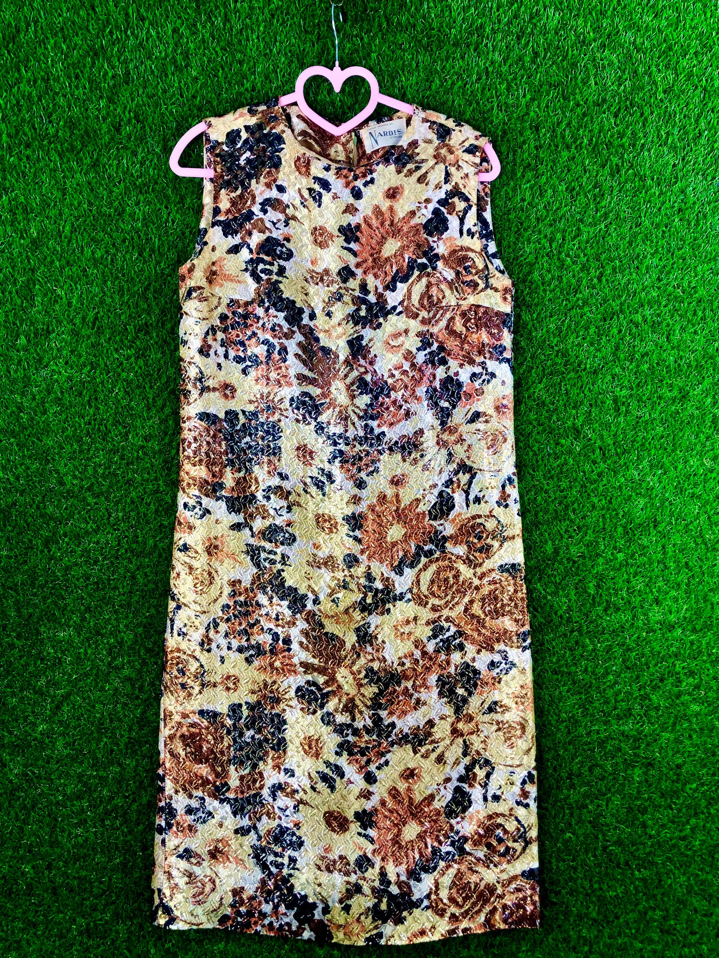 1960's Gold Floral Cocktail Shift Dress